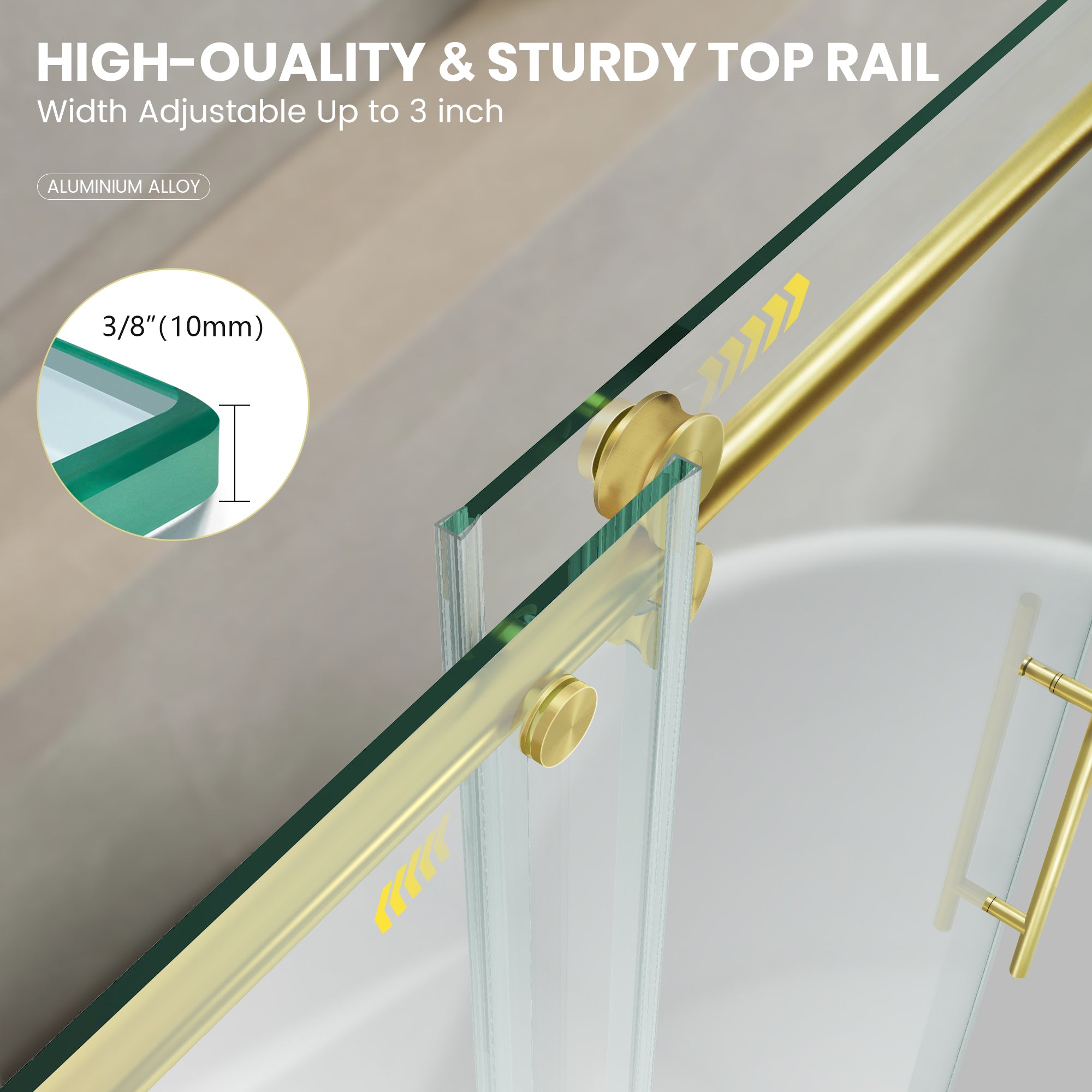 Frameless Single Sliding Bathtub Door Roller J8 #Color_Brushed Gold