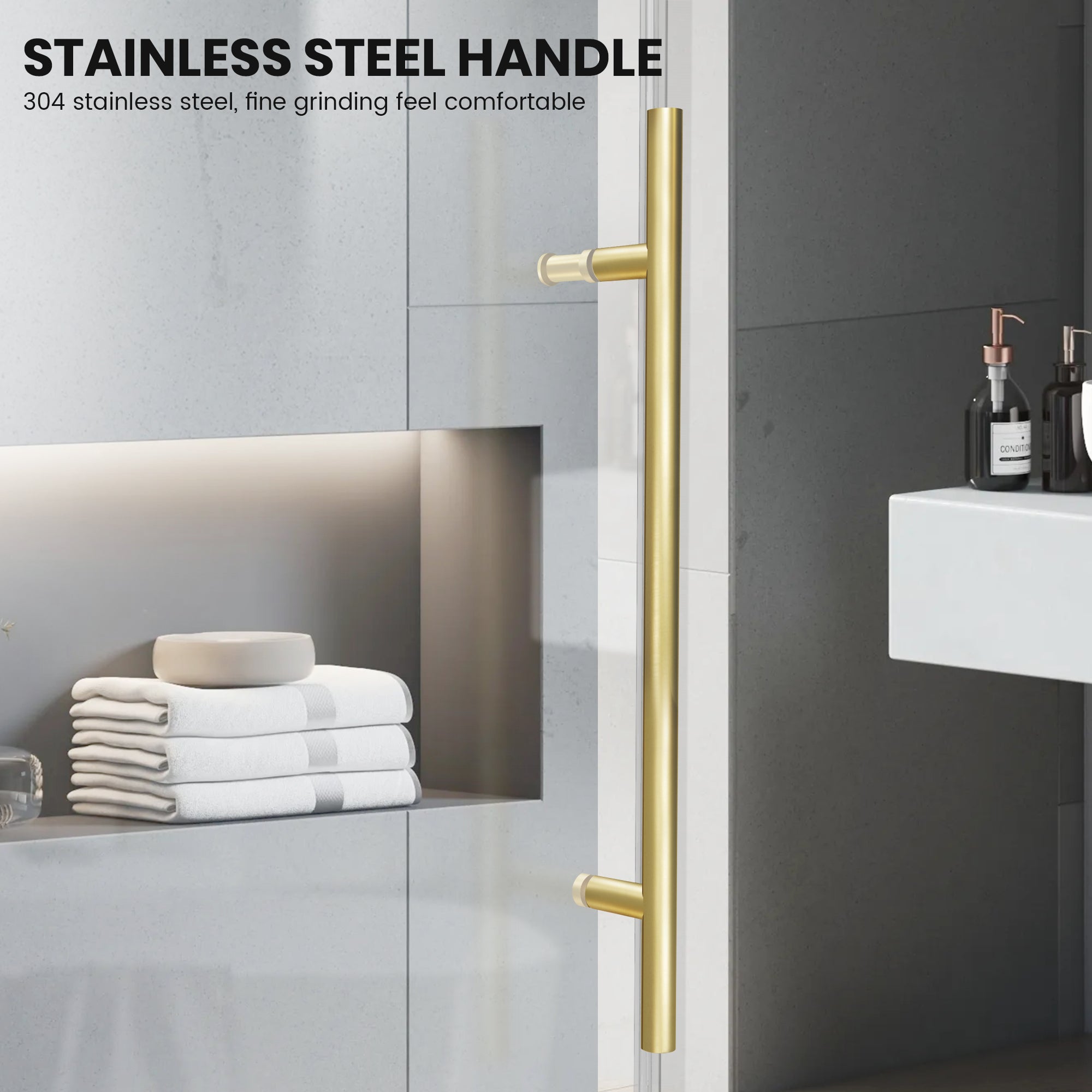 Frameless Single Sliding Bathtub Door Roller J8 #Color_Brushed Gold