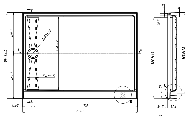 Single Threshold, Left / Right Drain Shower Pan Base #Size_48"L × 36"W × 4"H