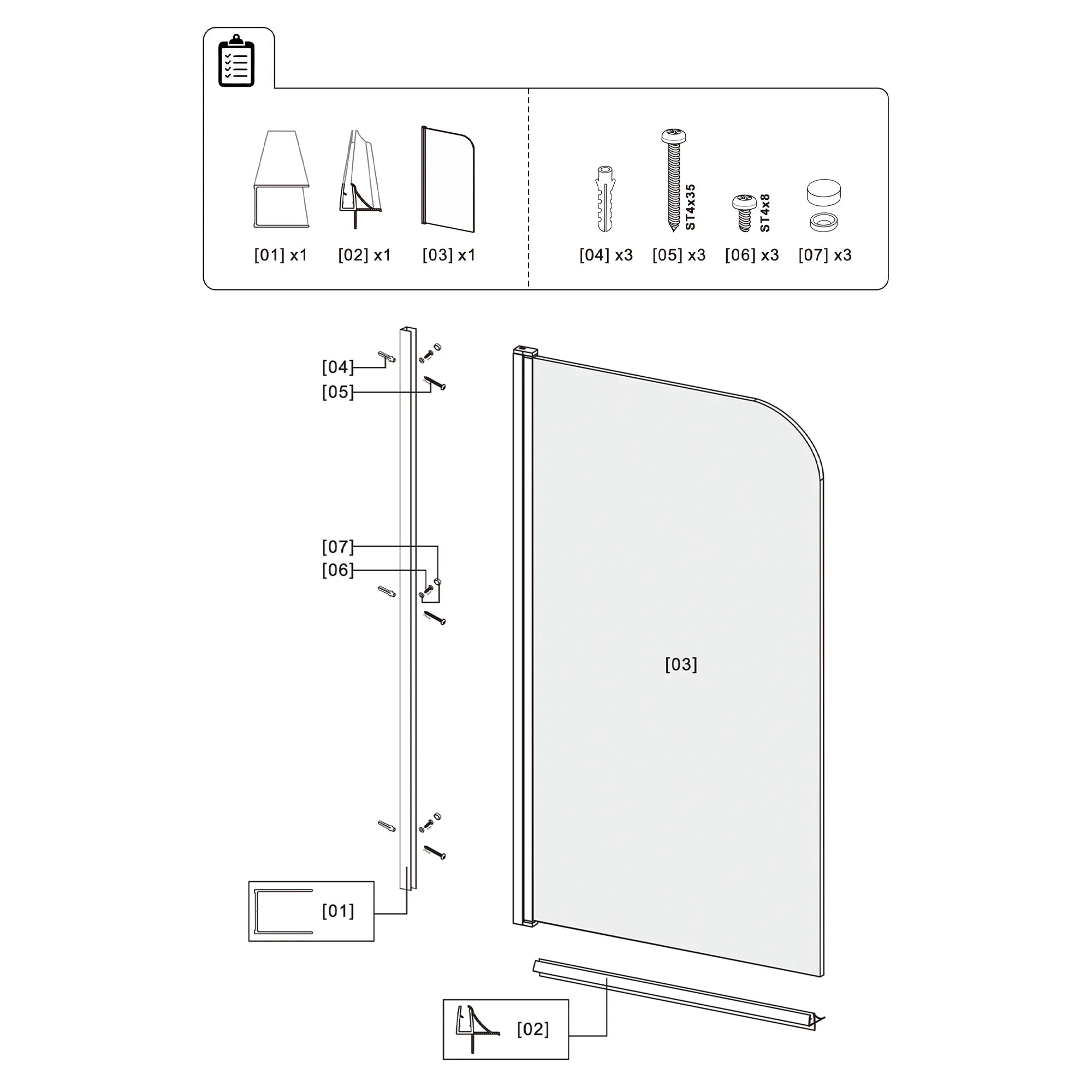 Bathtub Screen|Misty B4 - 1/4“, Bathtub Screen, Curved, 9 | AquivaCoast