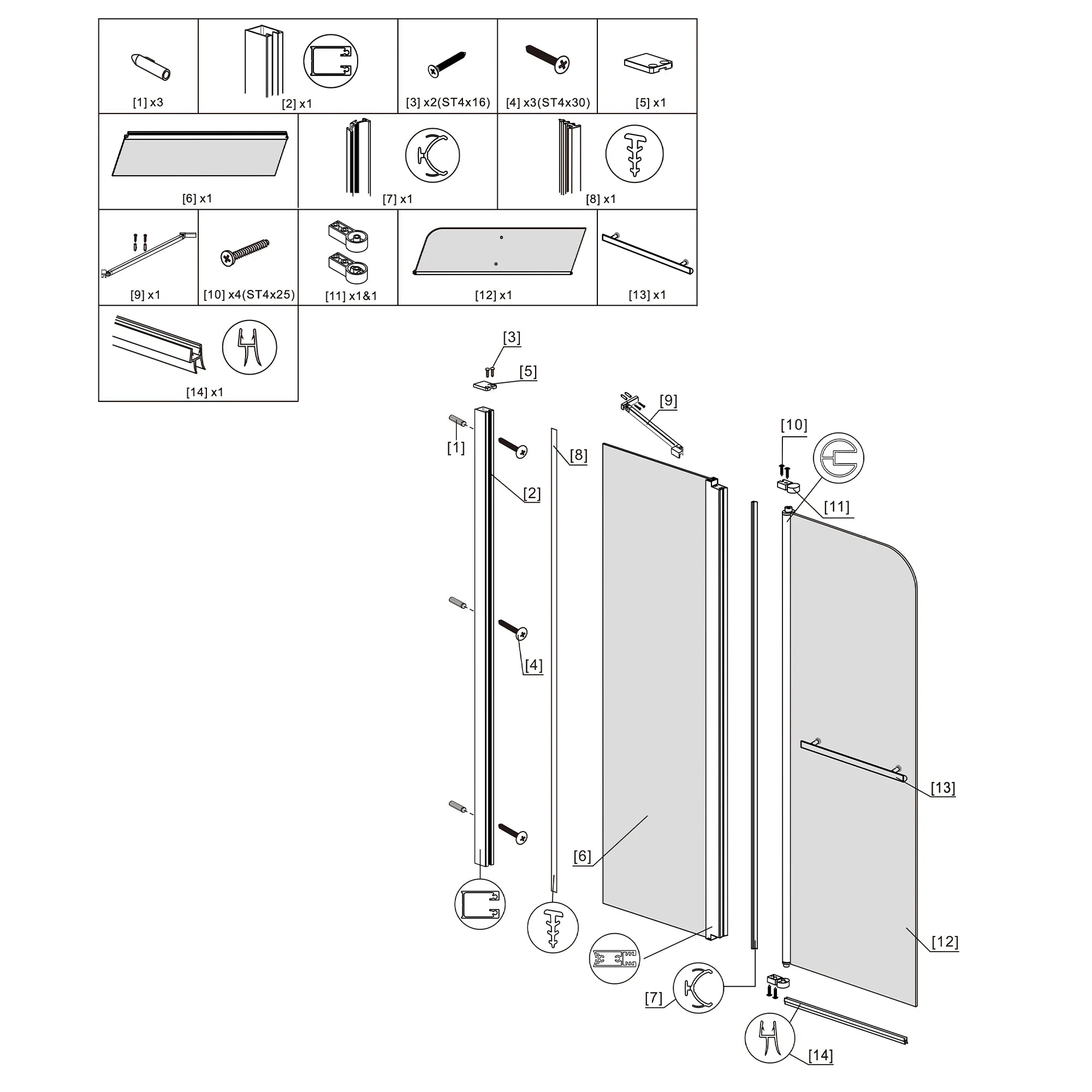 43" W x 58" H Frameless Pivot Foldable Bathtub Door Misty J5 #Color_Matte Black