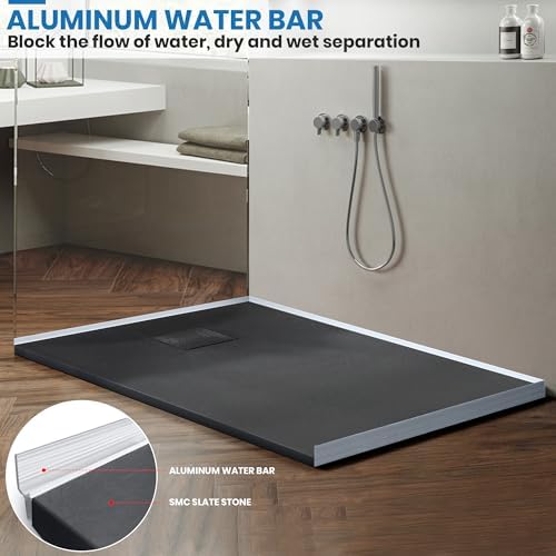 60" L x 32" W / 36‘’ W x 1"H Low-Profile Zero Threshold End Drain White Shower Base #Color_Matte Black