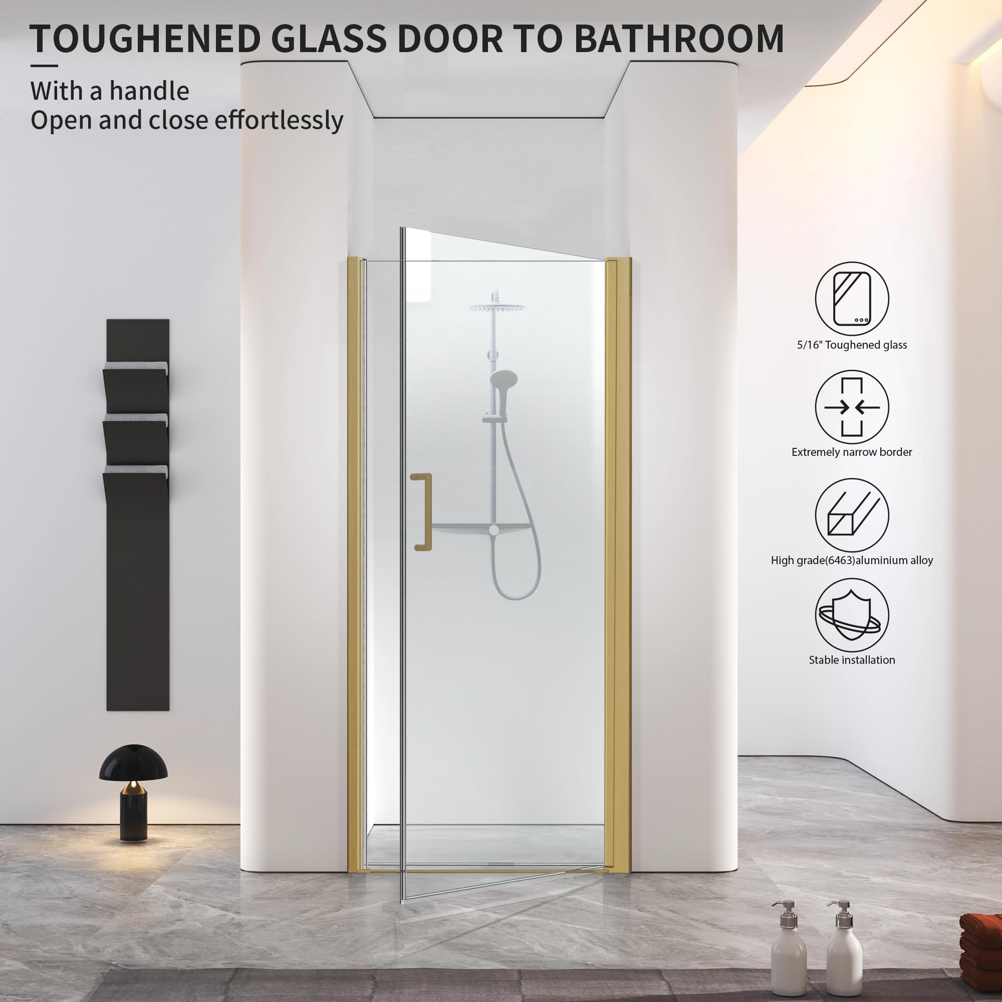 28"-36" x 72" Pivot Shower Door with Magnetic Closure B17-28 #Color_Brushed Gold