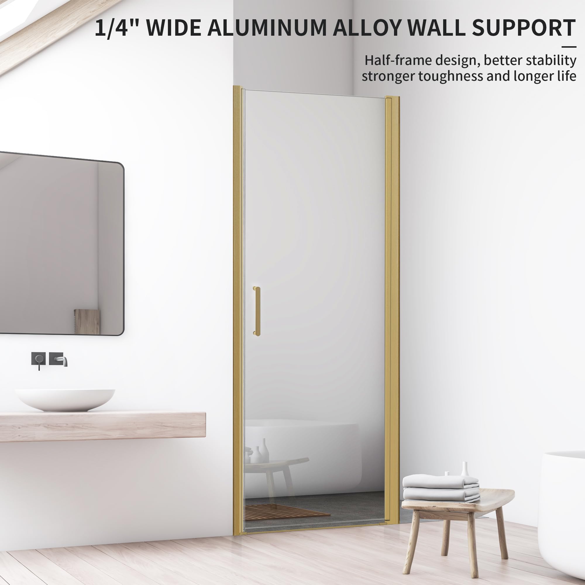 28"-36" x 72" Pivot Shower Door with Magnetic Closure B17-28 #Color_Brushed Gold