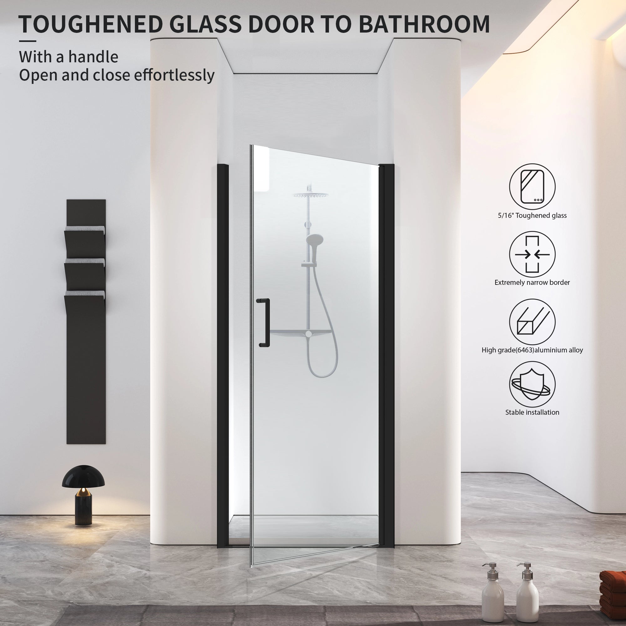 28"-36" x 72" Pivot Shower Door with Magnetic Closure Urban B17 #Color_Matte Black