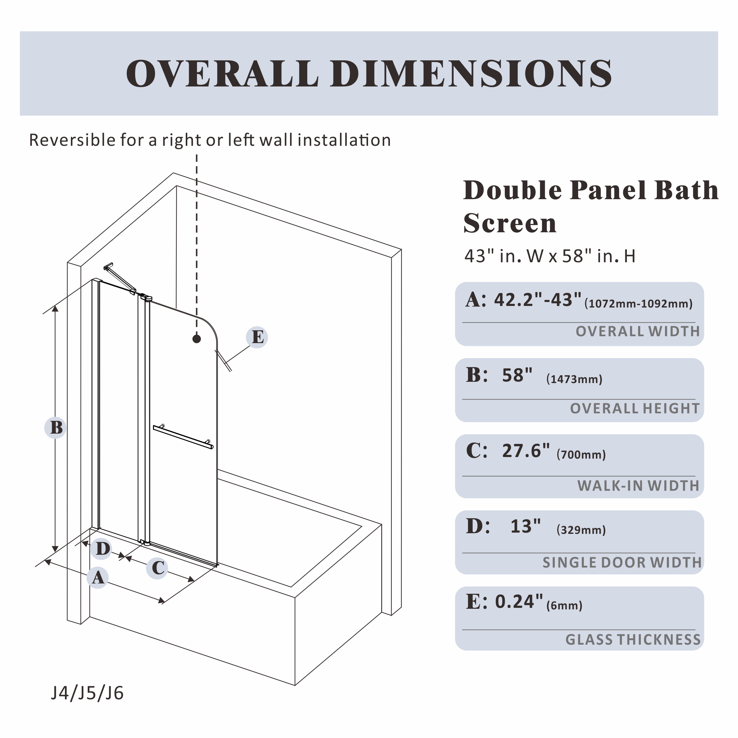 43" W x 58" H Frameless Pivot Foldable Bathtub Door Misty J6 #Color_Brushed Gold