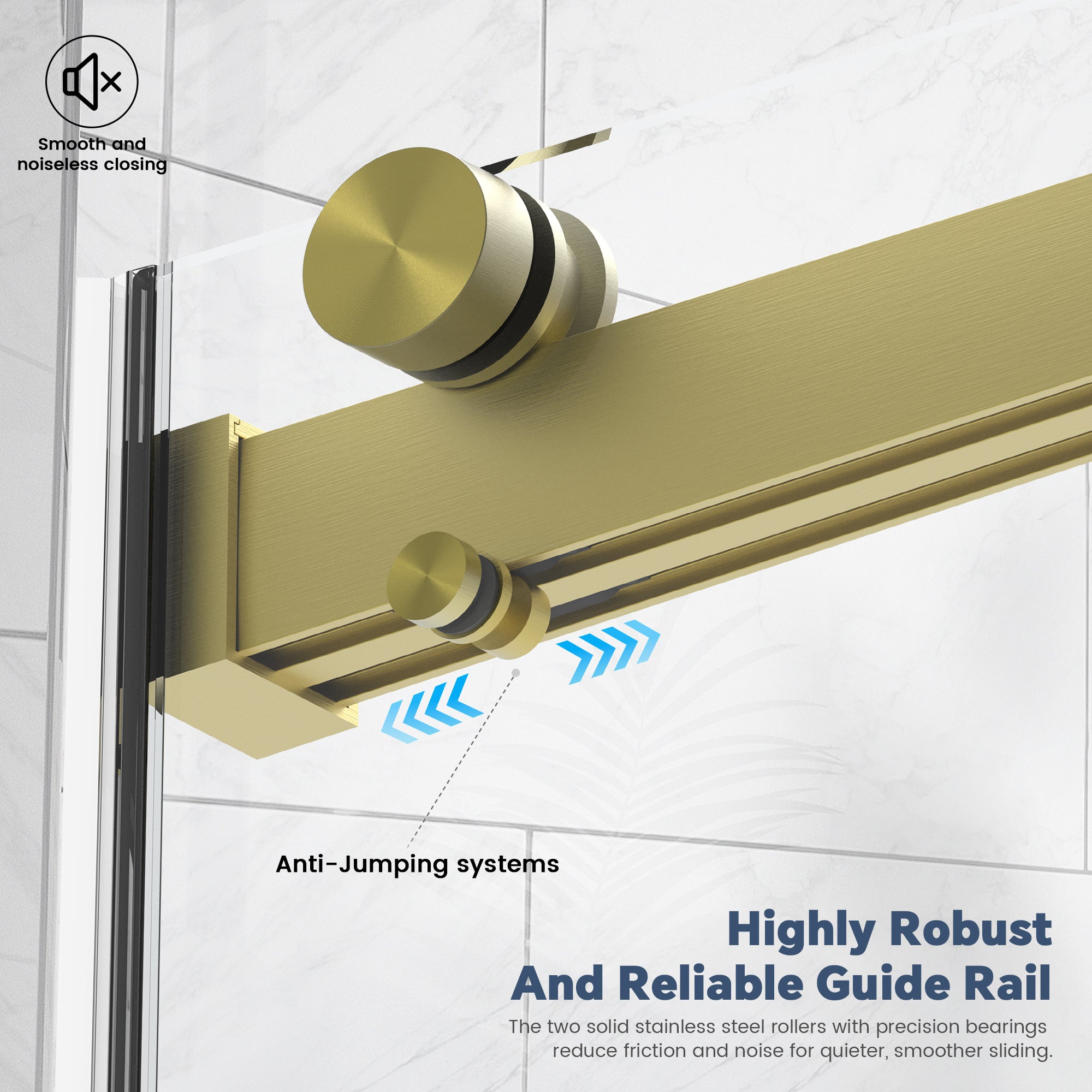 60" W x 74" H Semi-Frameless Double Sliding Bypass Shower Door with 5/16" (8 mm) Easy-Clean Tempered Glass and Towel Bar #Color_Brushed Gold