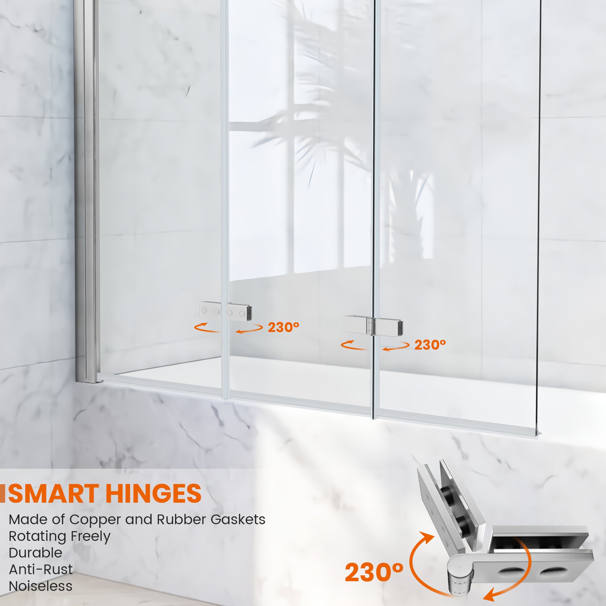 51.2"-51.8" W x 59" H Semi-Frameless Hinged Bi-Fold Bathtub Door Misty A18 #Color_Chrome