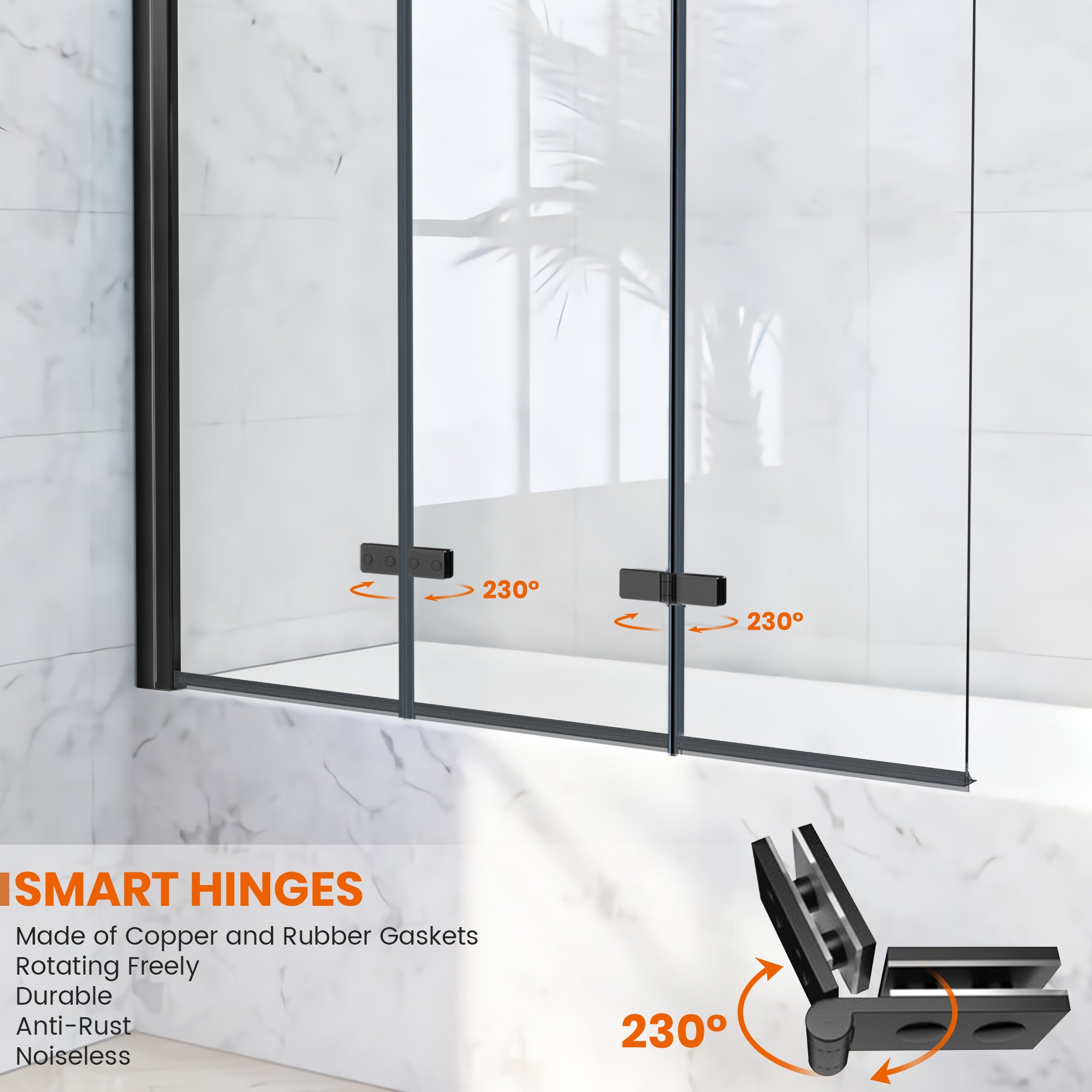 51.2"-51.8" W x 59" H Semi-Frameless Hinged Bi-Fold Bathtub Door Misty X17 #Color_Matte Black
