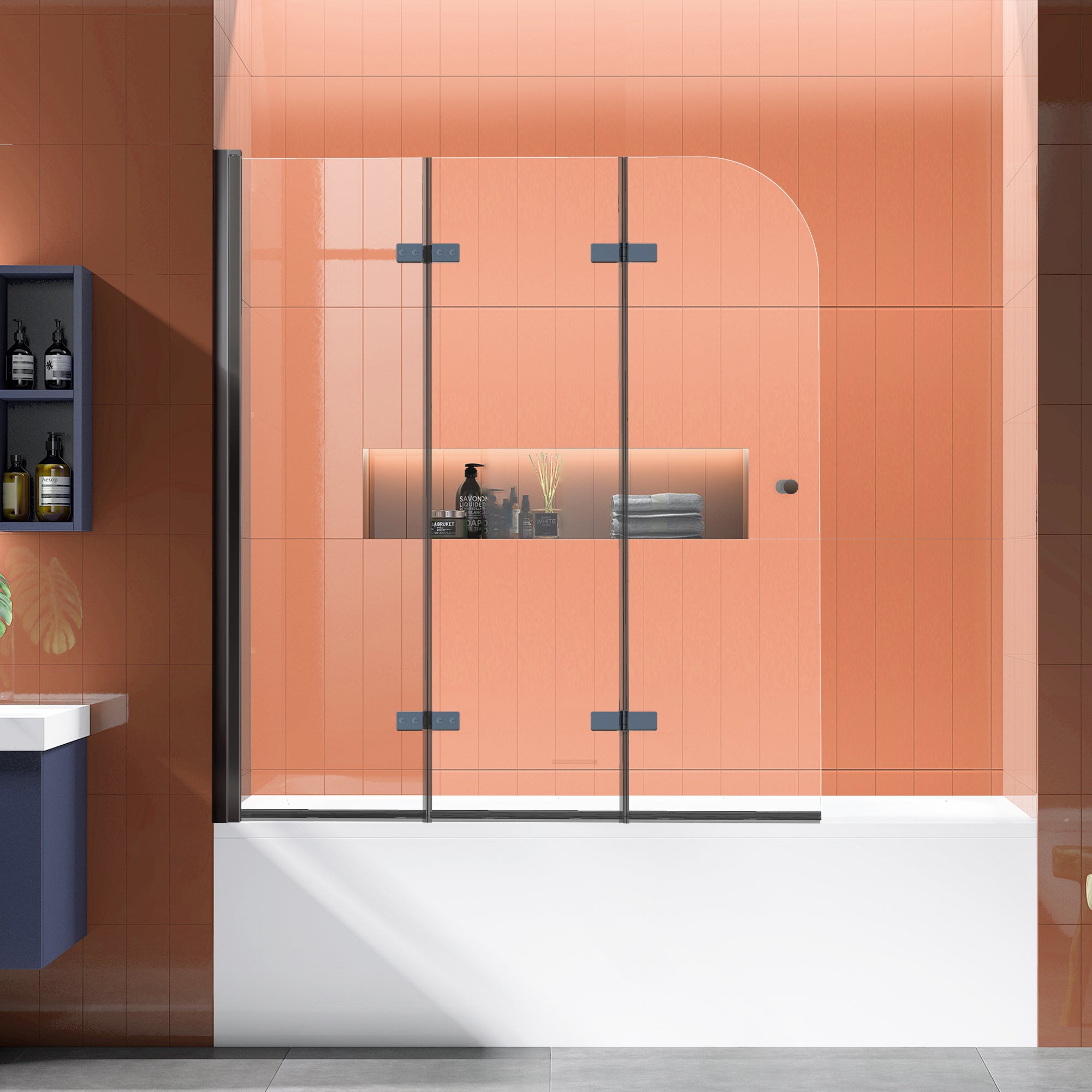 51.2"-51.8" W x 59" H Semi-Frameless Hinged Bi-Fold Bathtub Door Misty X17 #Color_Matte Black