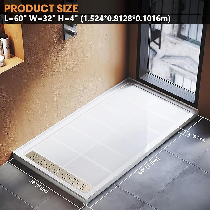 Single Threshold, Left / Right Drain Shower Pan Base #Size_60"L × 32"W × 4"H