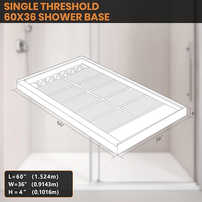 Single Threshold, Left / Right Drain Shower Pan Base #Size_60"L × 36"W × 4"H