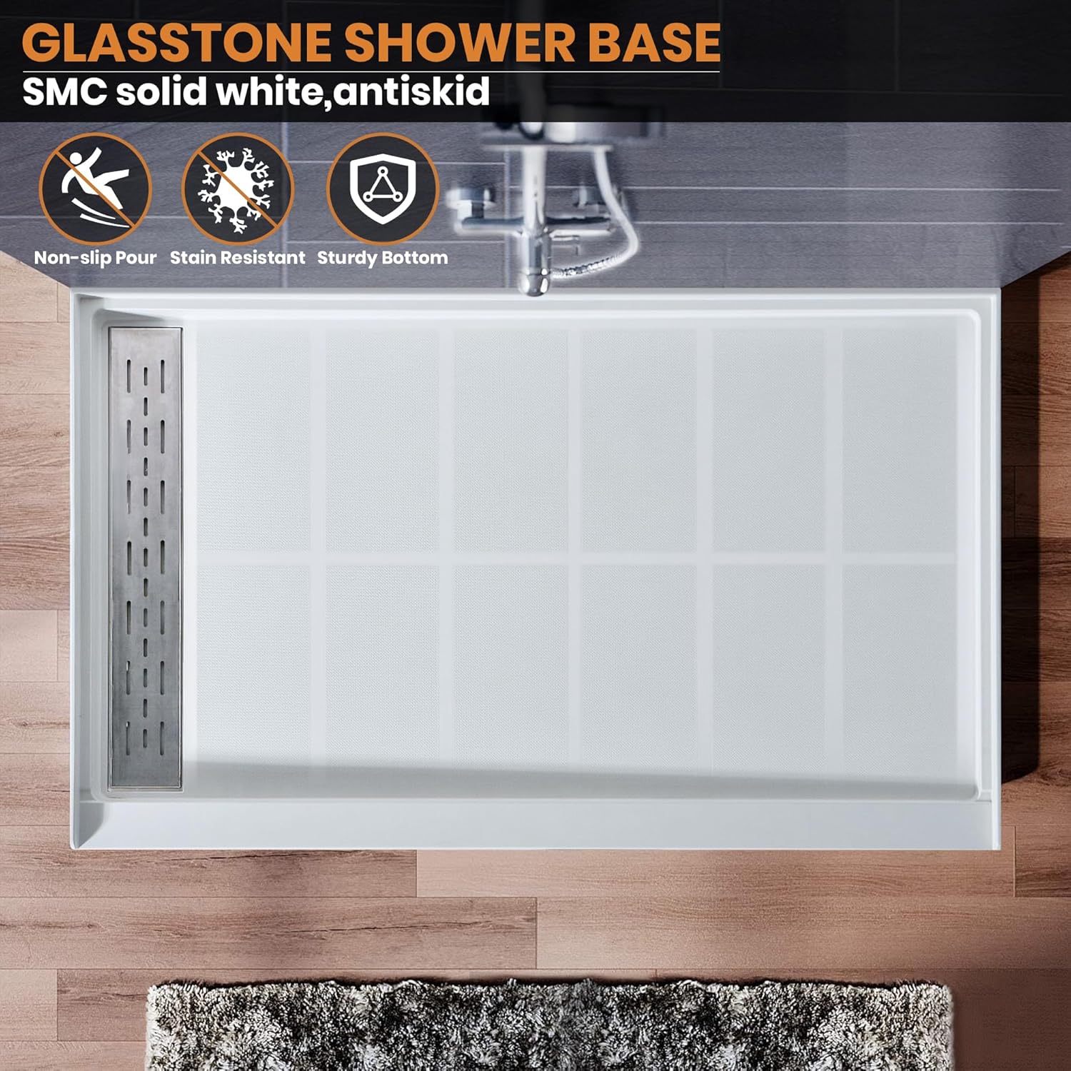 Single Threshold, Left / Right Drain Shower Pan Base