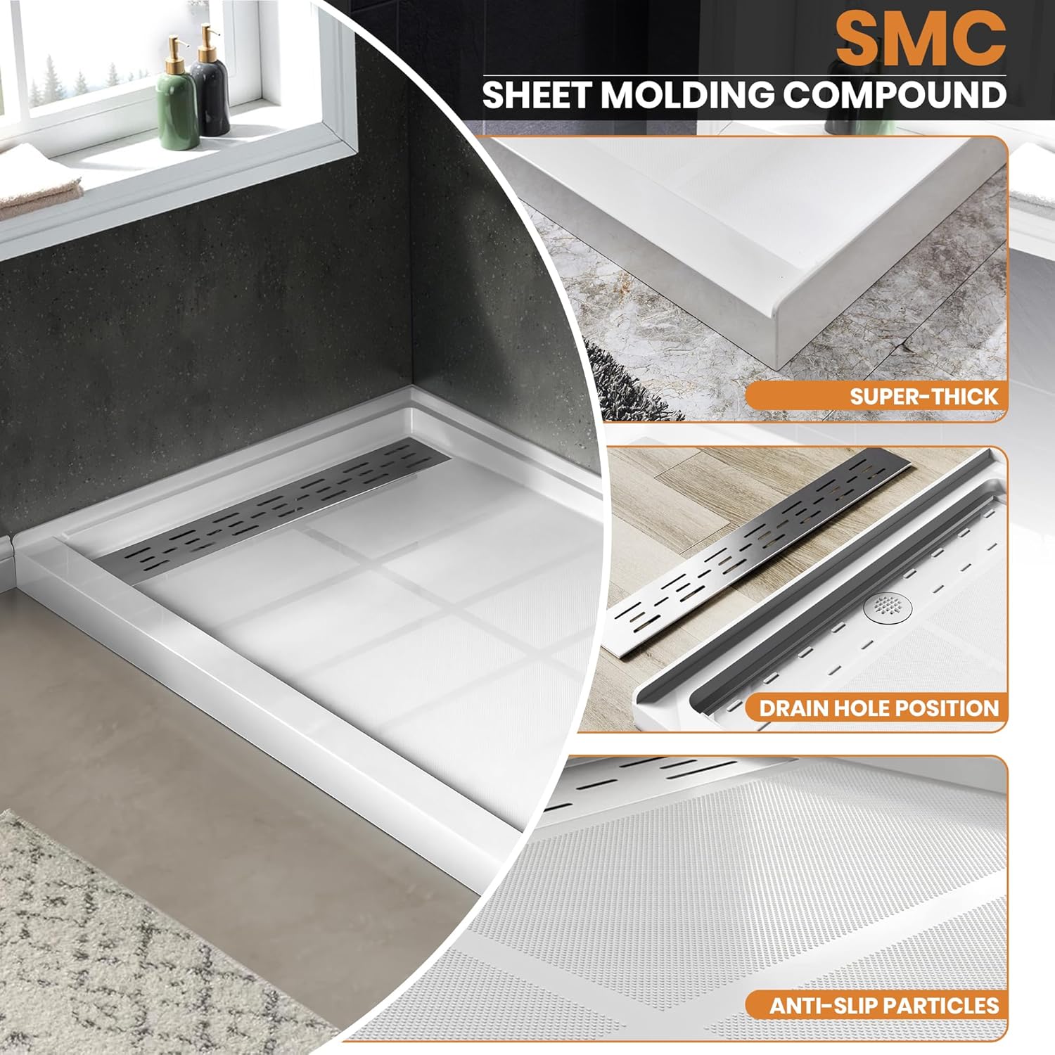 Single Threshold, Left / Right Drain Shower Pan Base