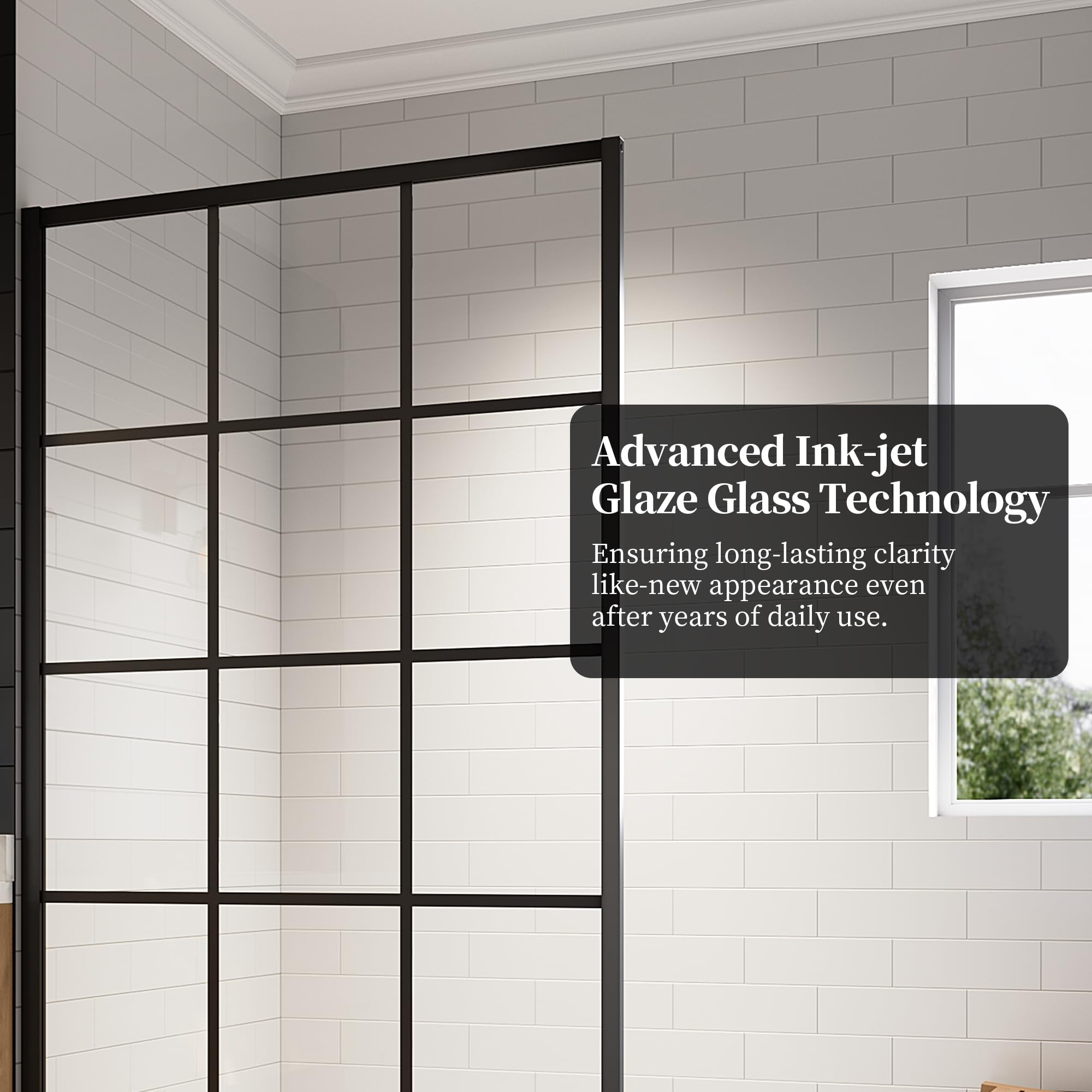 34"/38"/42"/46" x 78" Framed Grid Shower Screen, Matte Black #Size_42" W x 78" H