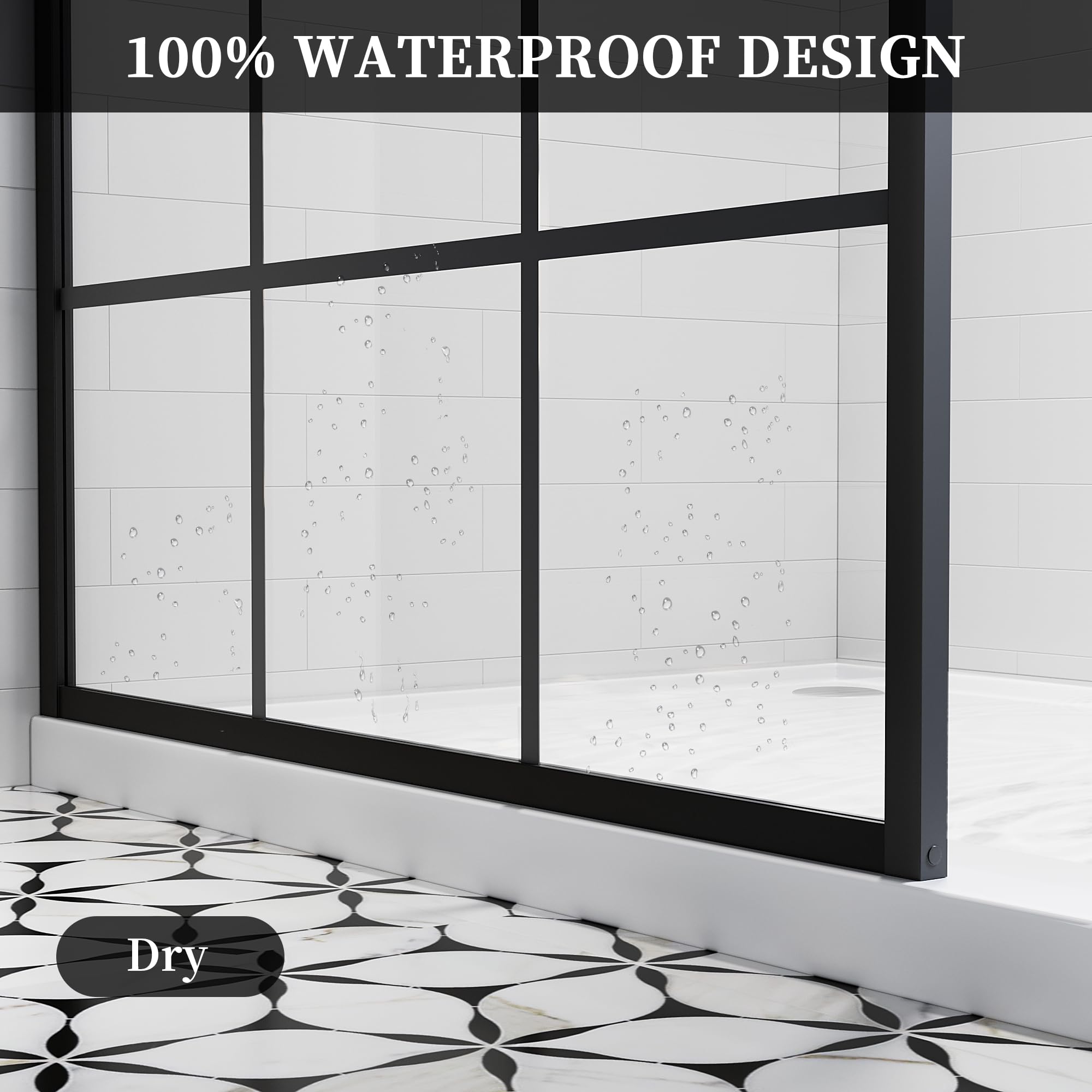 34"/38"/42"/46" x 78" Framed Grid Shower Screen, Matte Black #Size_46" W x 78" H