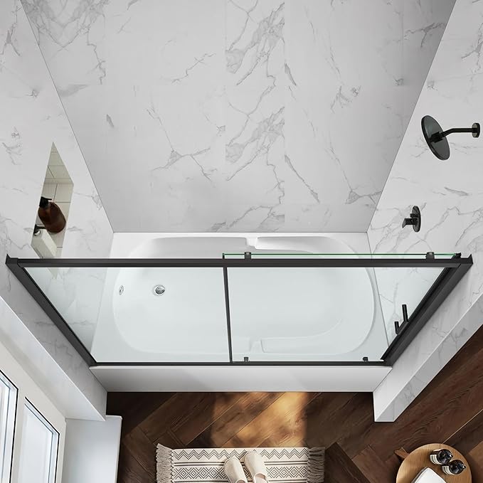 57.4"-59" x 60" Framed Sliding Tub Door Glide A3 #Color_Matte Black