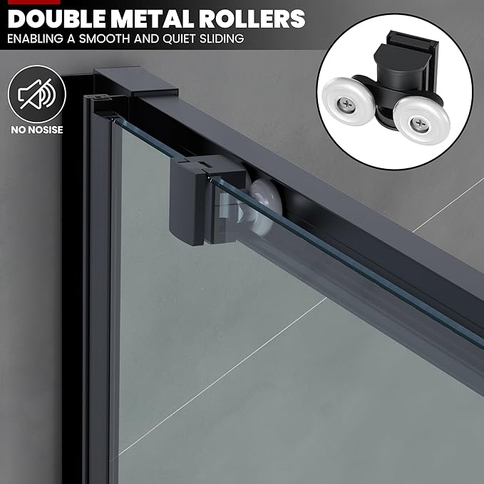 57.4"-59" x 60" Framed Sliding Tub Door Glide A3 #Color_Matte Black