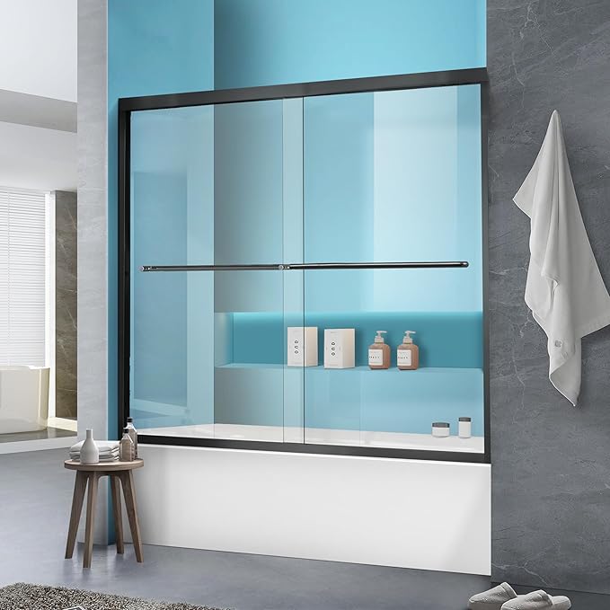 56"-60" W x 58"/62"/65" H Framed Double Sliding Bathtub Door with 1/4" (6 mm) Clear Tempered Glass and Towel Bar