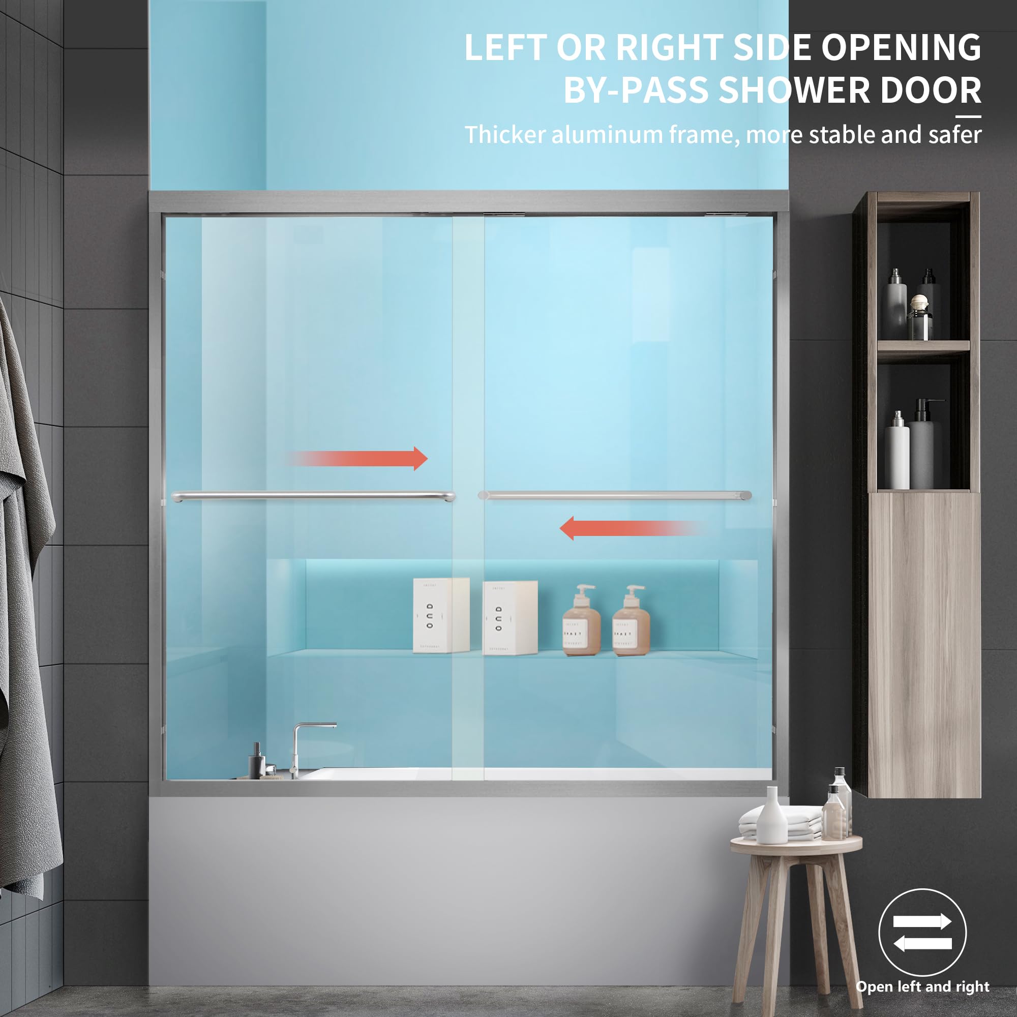 56"-60" W x 58" H Framed Double Sliding Bathtub Door Glide B22 #Color_Brushed Silver