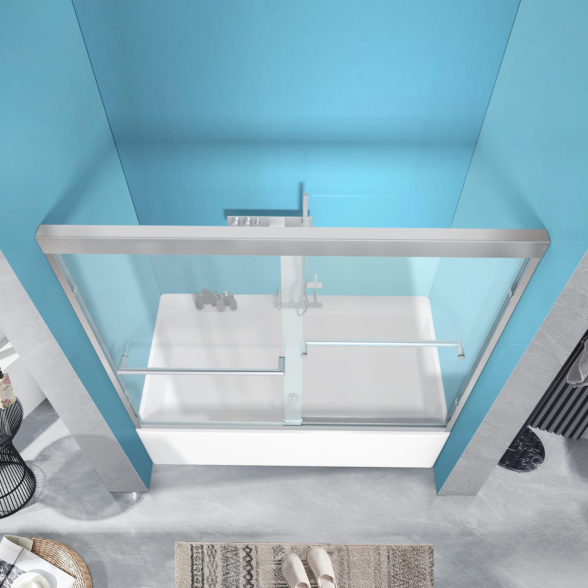 56"-60" W x 58" H Framed Double Sliding Bathtub Door Glide B22 #Color_Brushed Silver