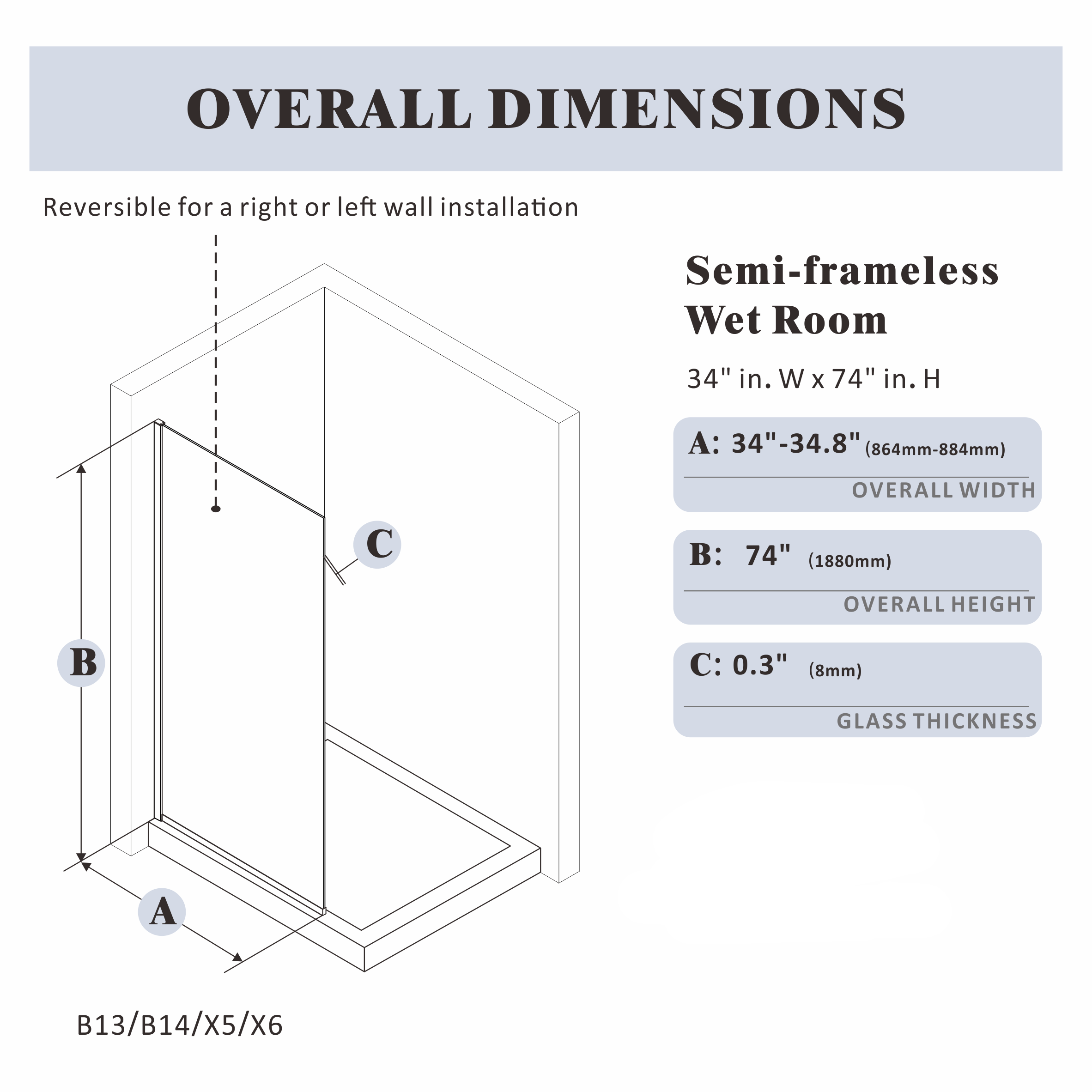Shower Screen|Meteor B14 X6 - Shower Screen - AquivaCoast Showers - Fixed - Frameless - Shower Screen
