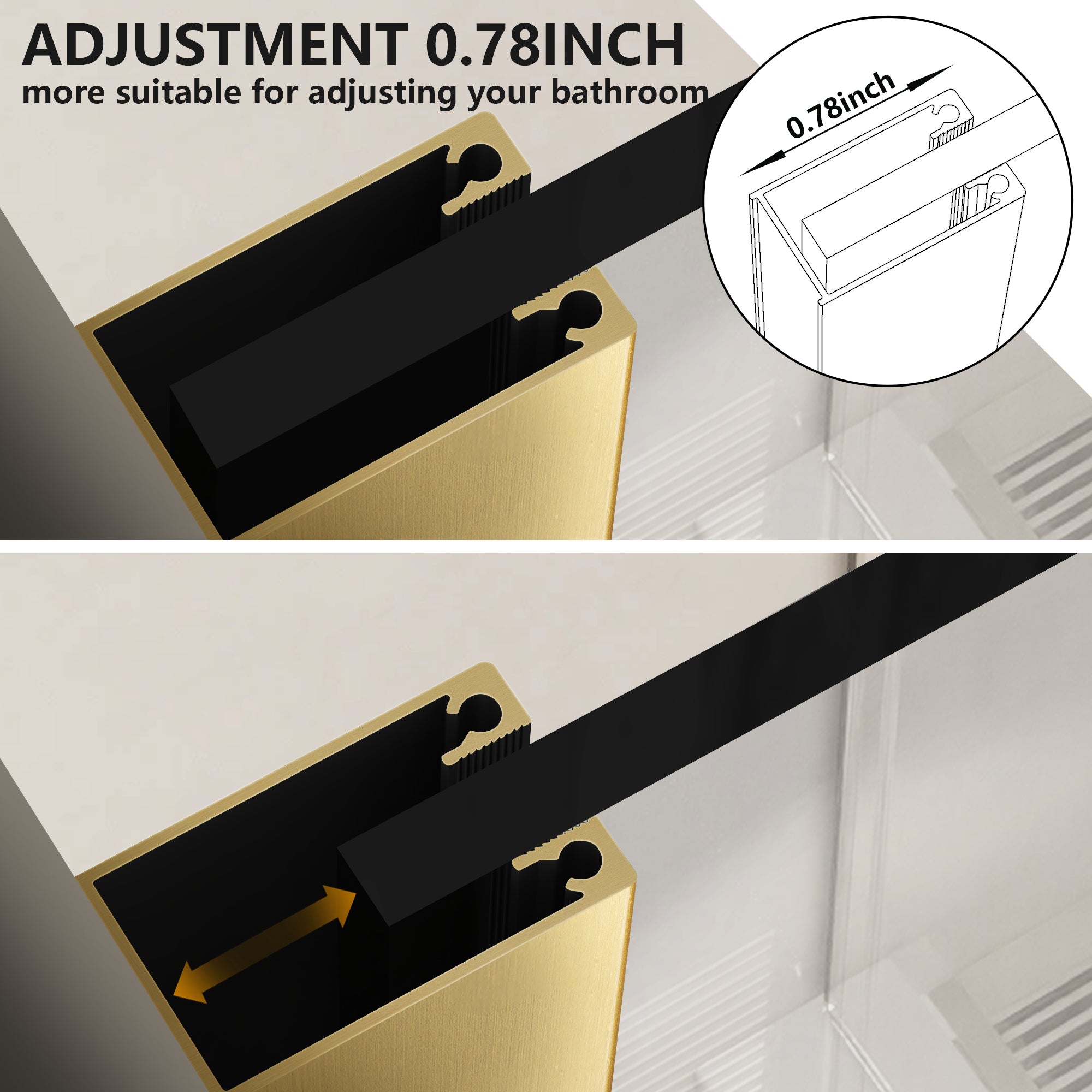 34" x 74" Framed Shower Screen Brushed Gold #Corner Style_V Groove