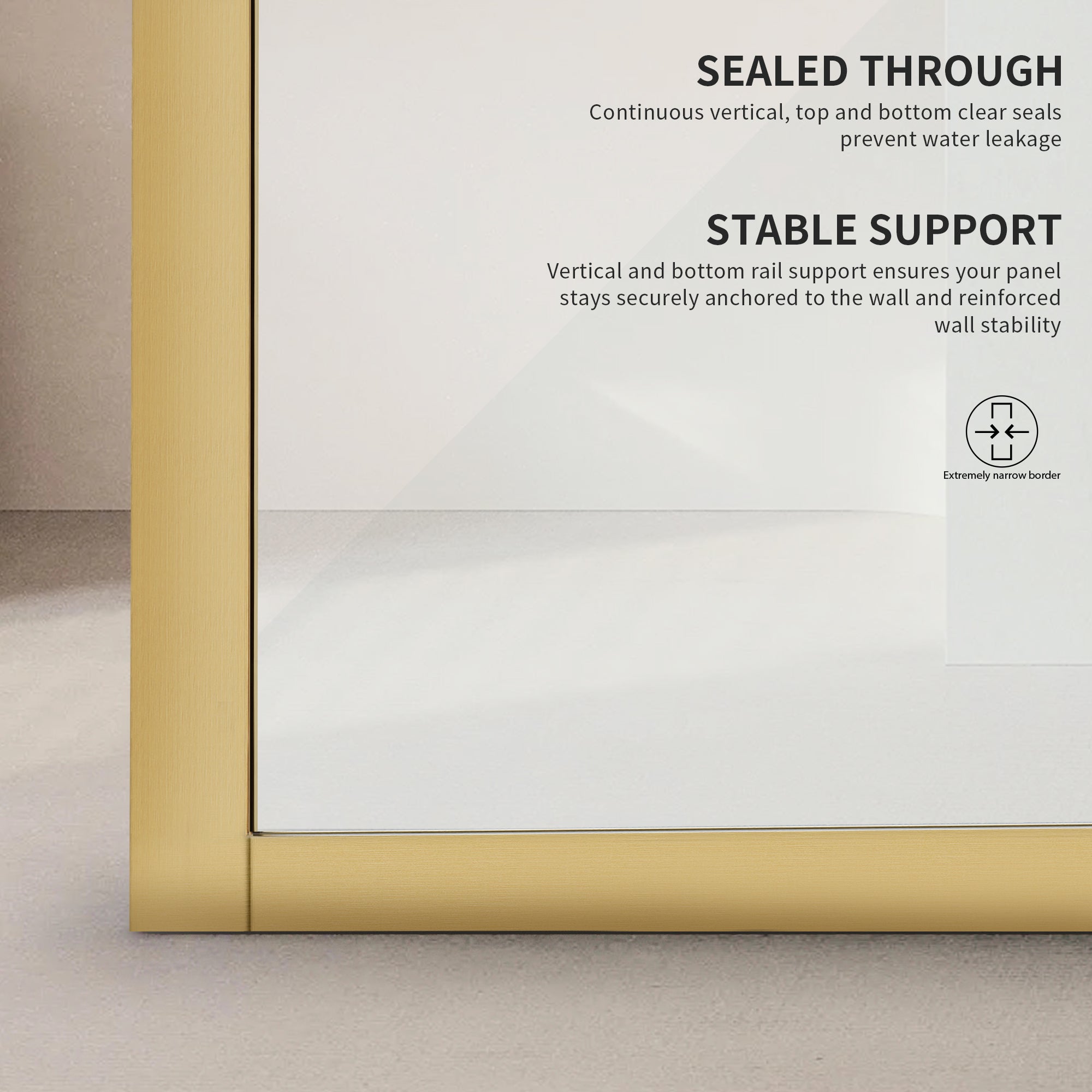 34" x 74" Framed Shower Screen Brushed Gold #Corner Style_Fillet