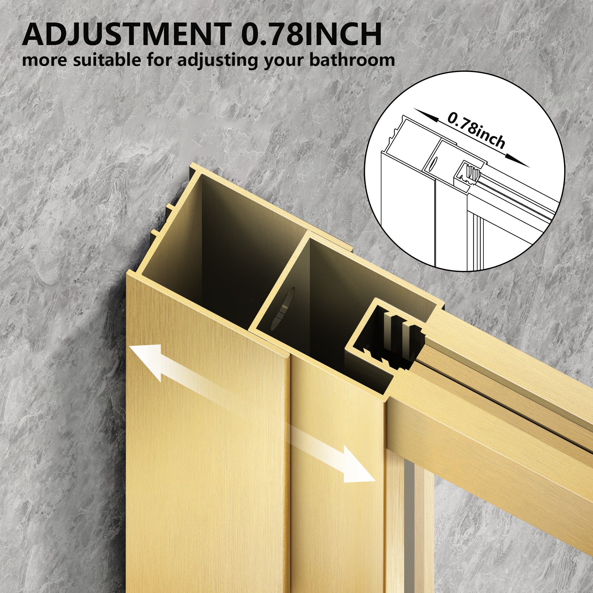 34" x 74" Framed Shower Screen Brushed Gold #Corner Style_Fillet