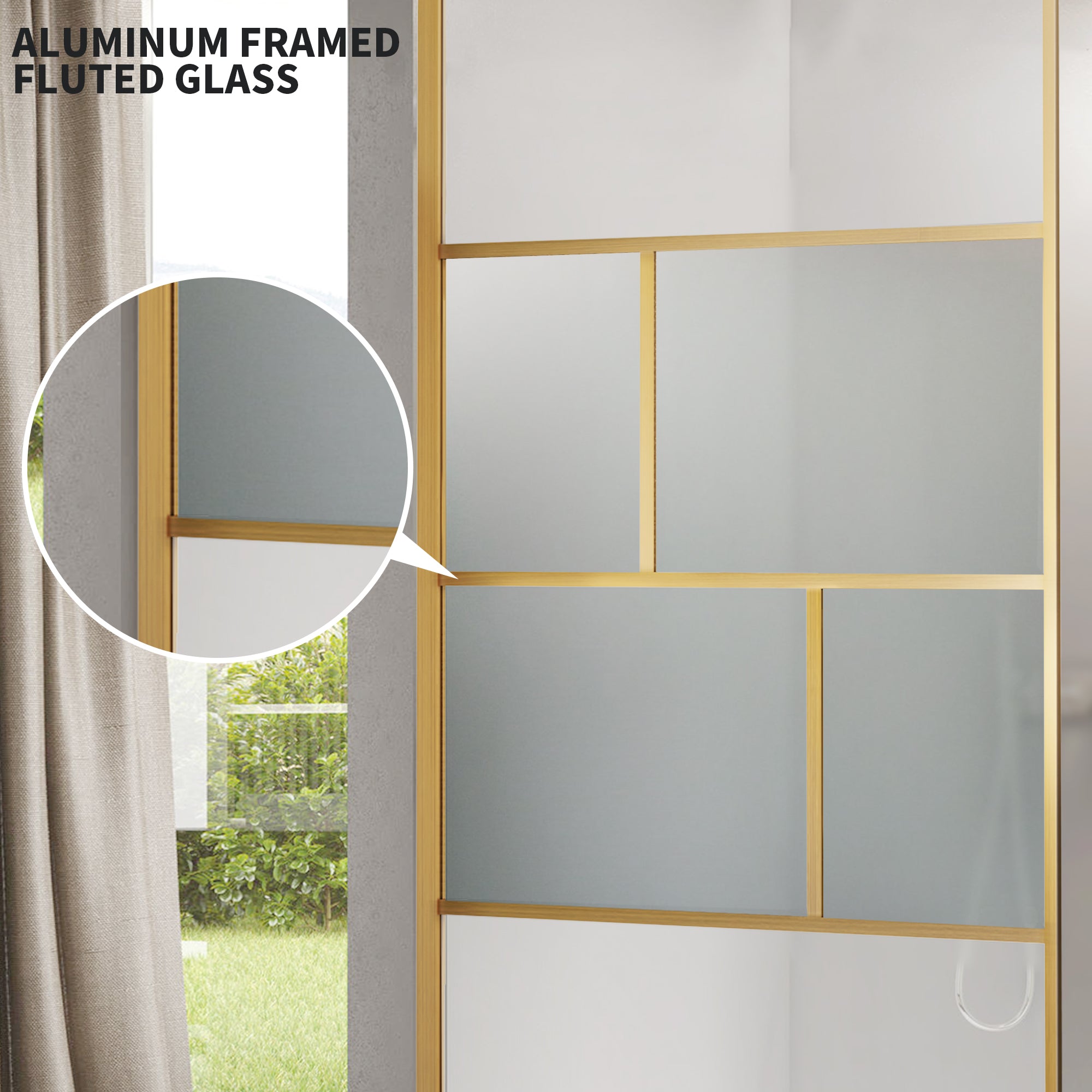 34" W x 74" H Walk-In Framed Fixed Shower Screen #Color_Brushed Gold