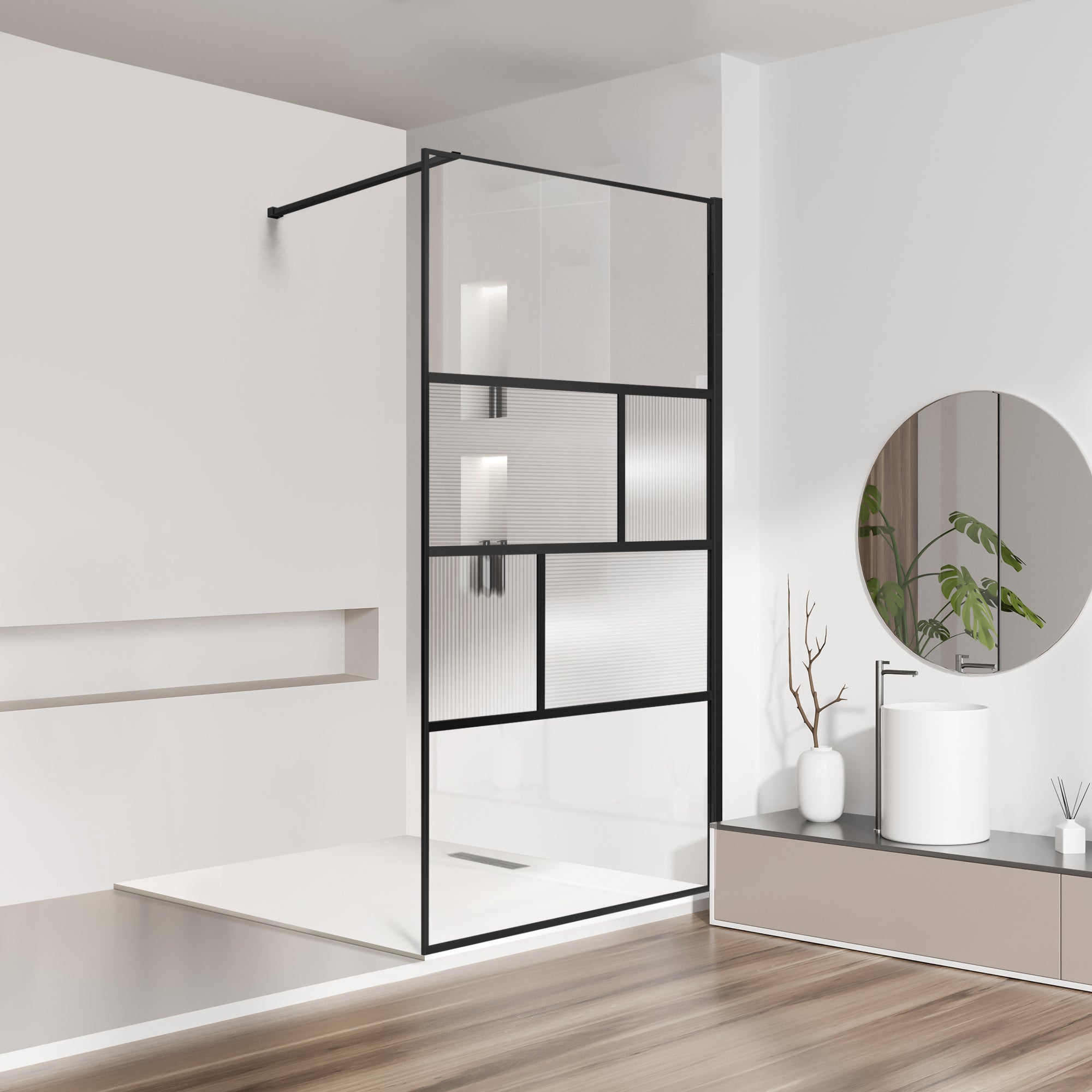 34" W x 74" H Walk-In Framed Fixed Shower Screen #Color_Matte Black