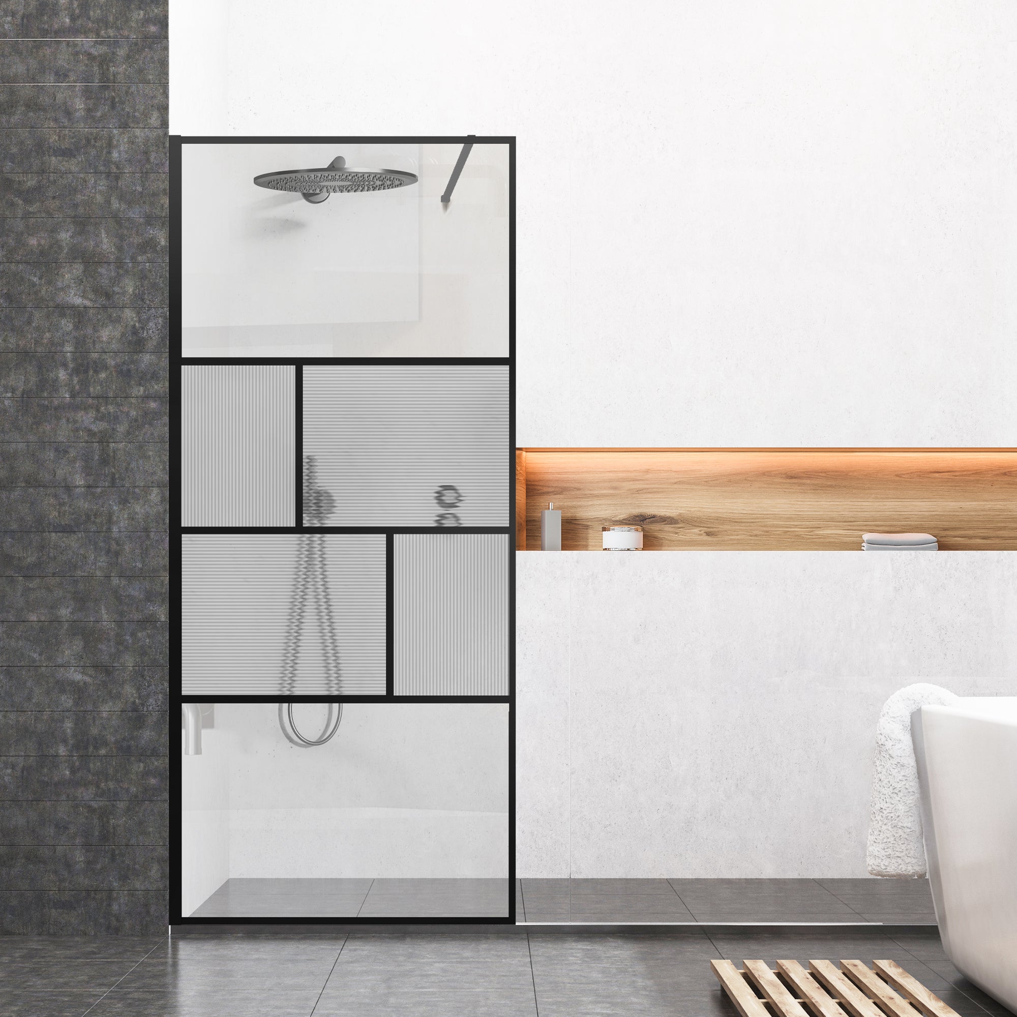 34" W x 74" H Walk-In Framed Fixed Shower Screen #Color_Matte Black