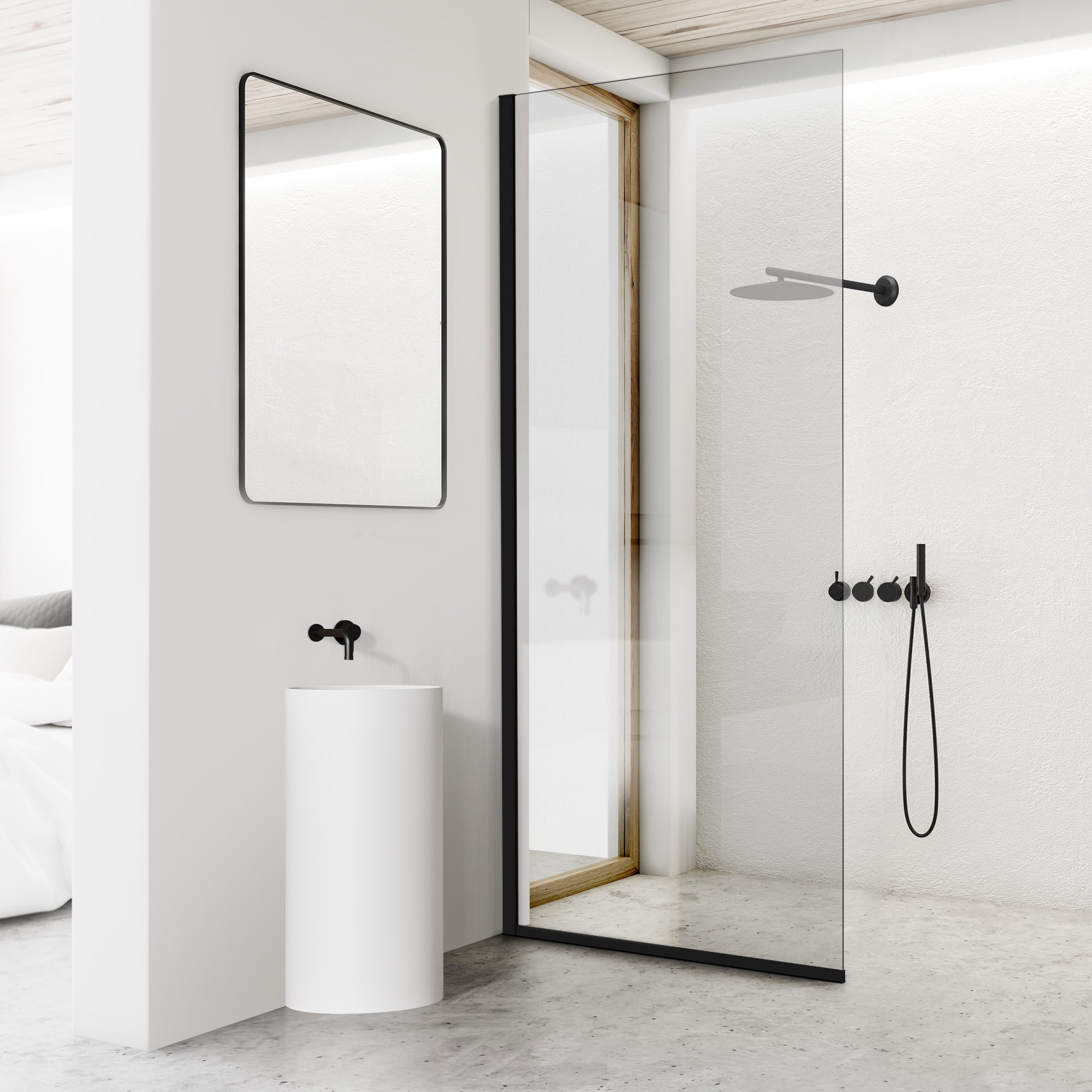 34" W x 74" H Walk-In Semi-Framed Fixed Shower Panel #Color_Matte Black