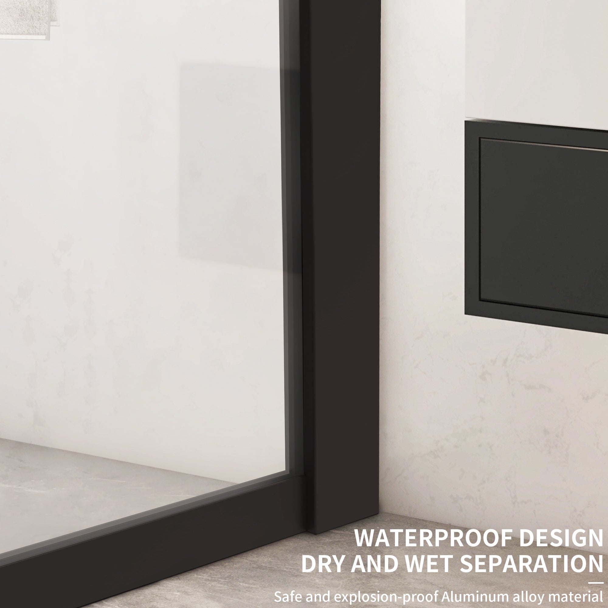 34" W x 74" H Walk-In Semi-Framed Fixed Shower Panel #Color_Matte Black
