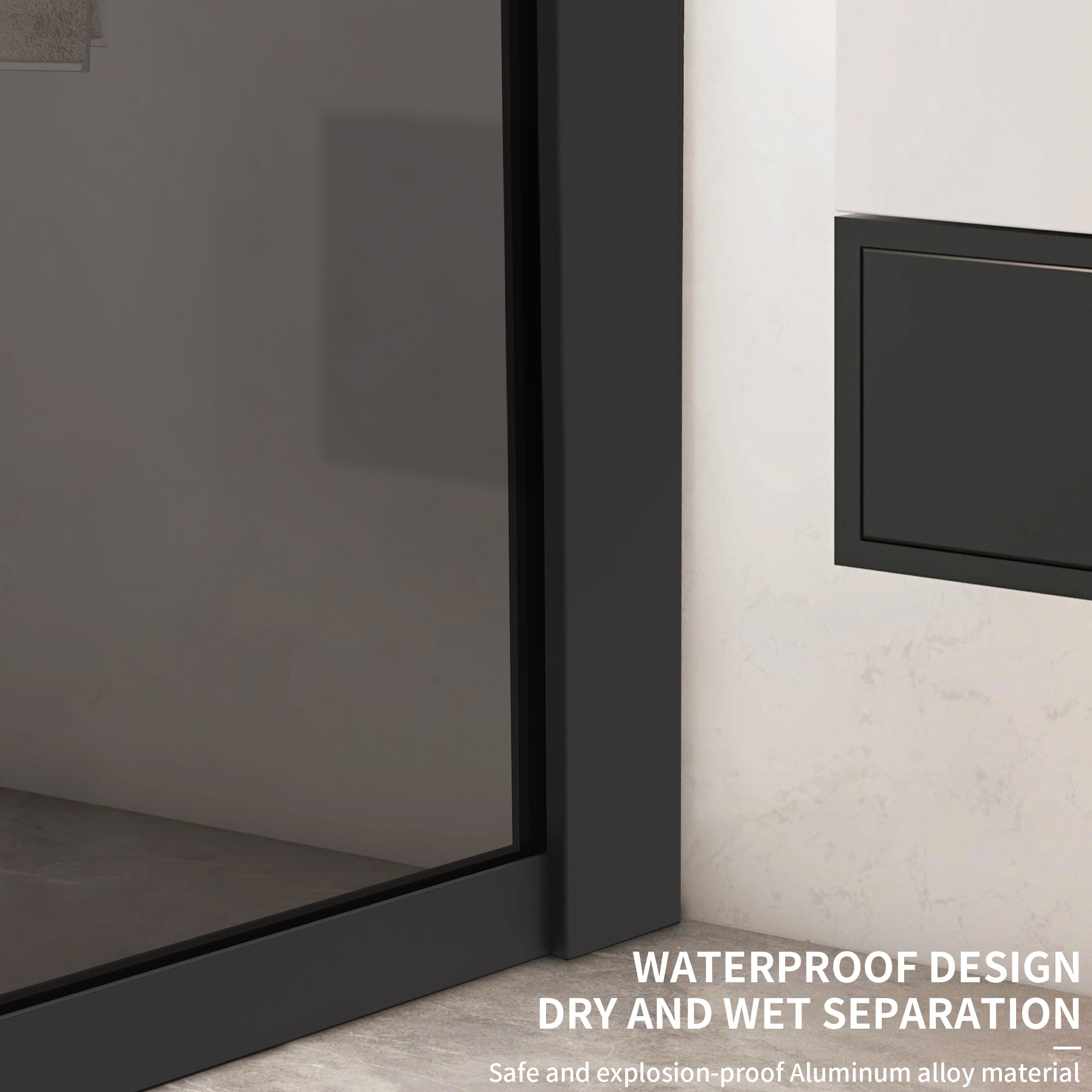 34" x 74" Semi-Framed Shower Screen with Clear Black Tempered Glass B14 #Color_Matte Black