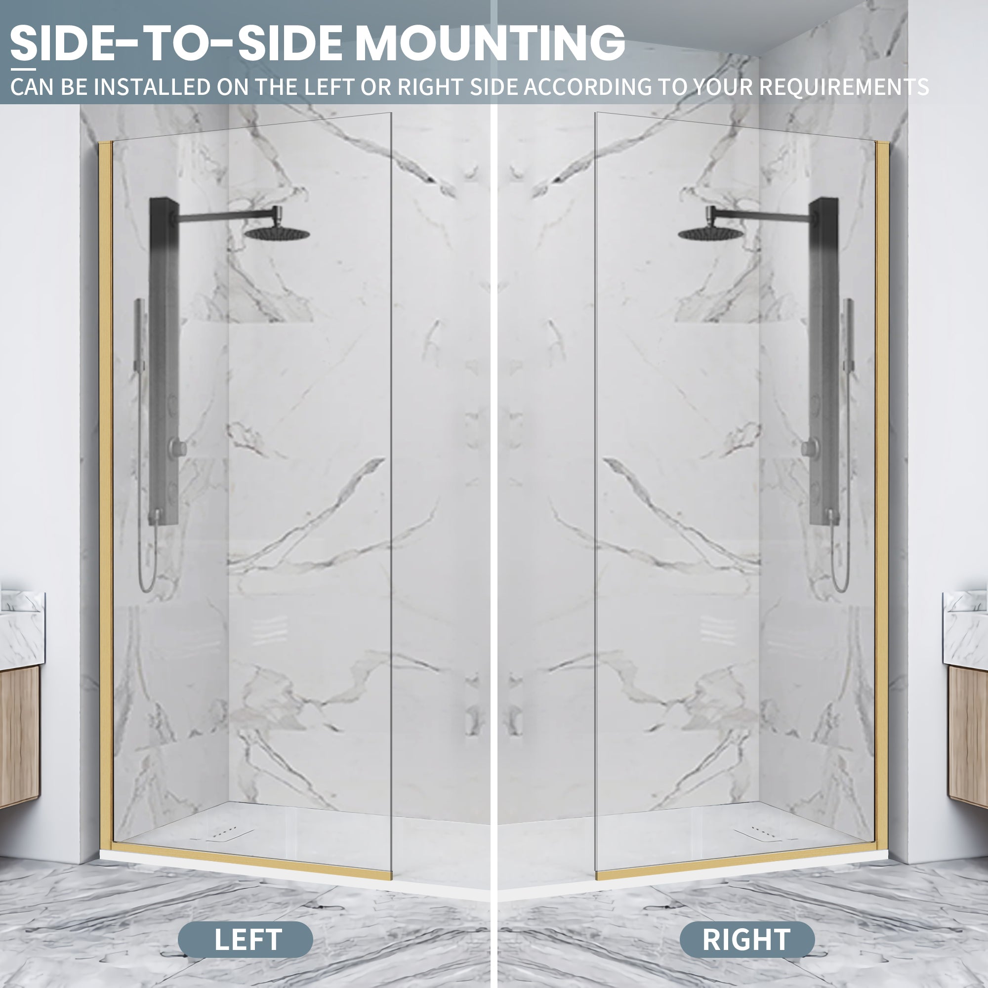 34" W x 74" H Walk-In Semi-Framed Fixed Shower Panel X5 #Color_Brushed Gold