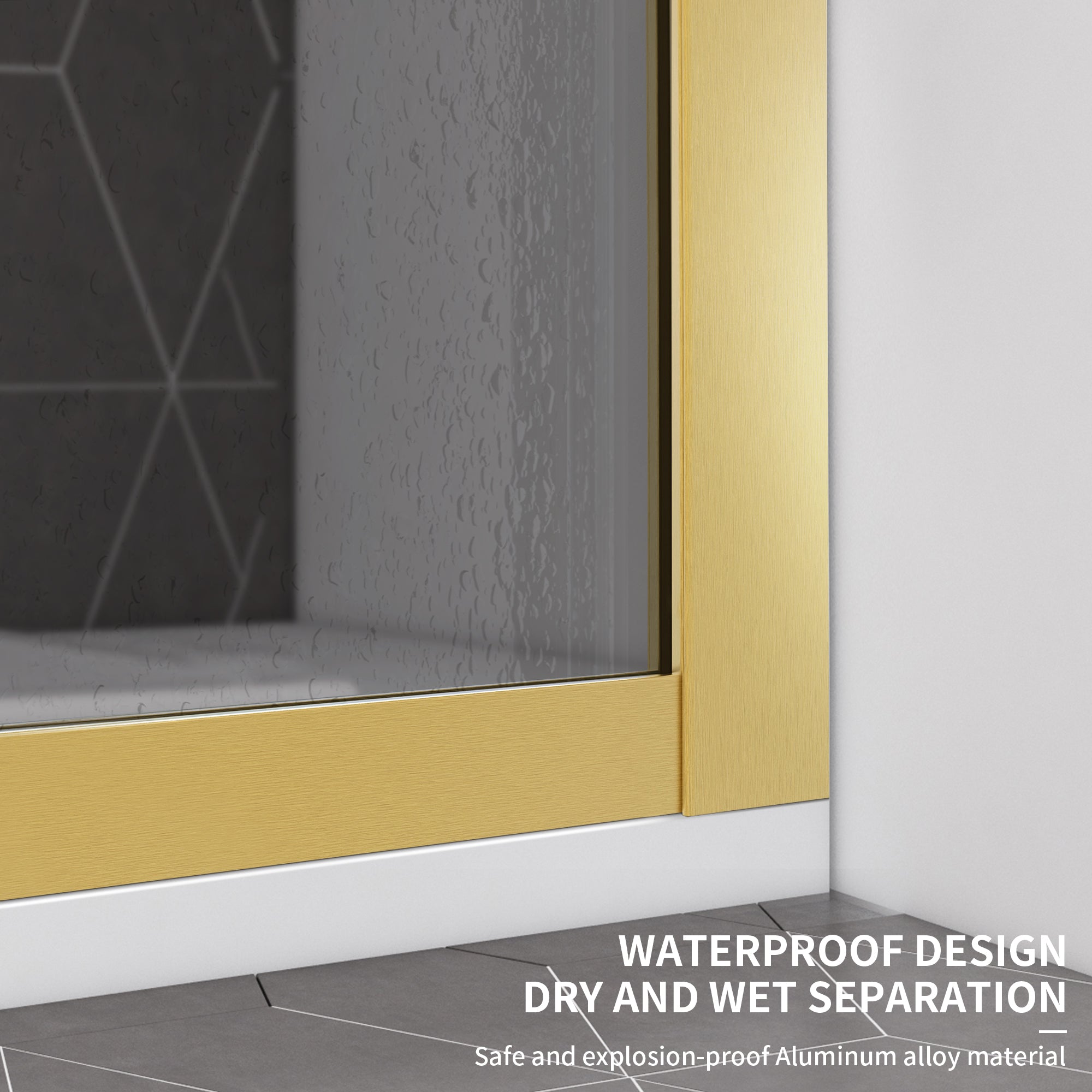 34" x 74" Semi-Framed Shower Screen with Clear Black Tempered Glass X6 #Color_Brushed Gold