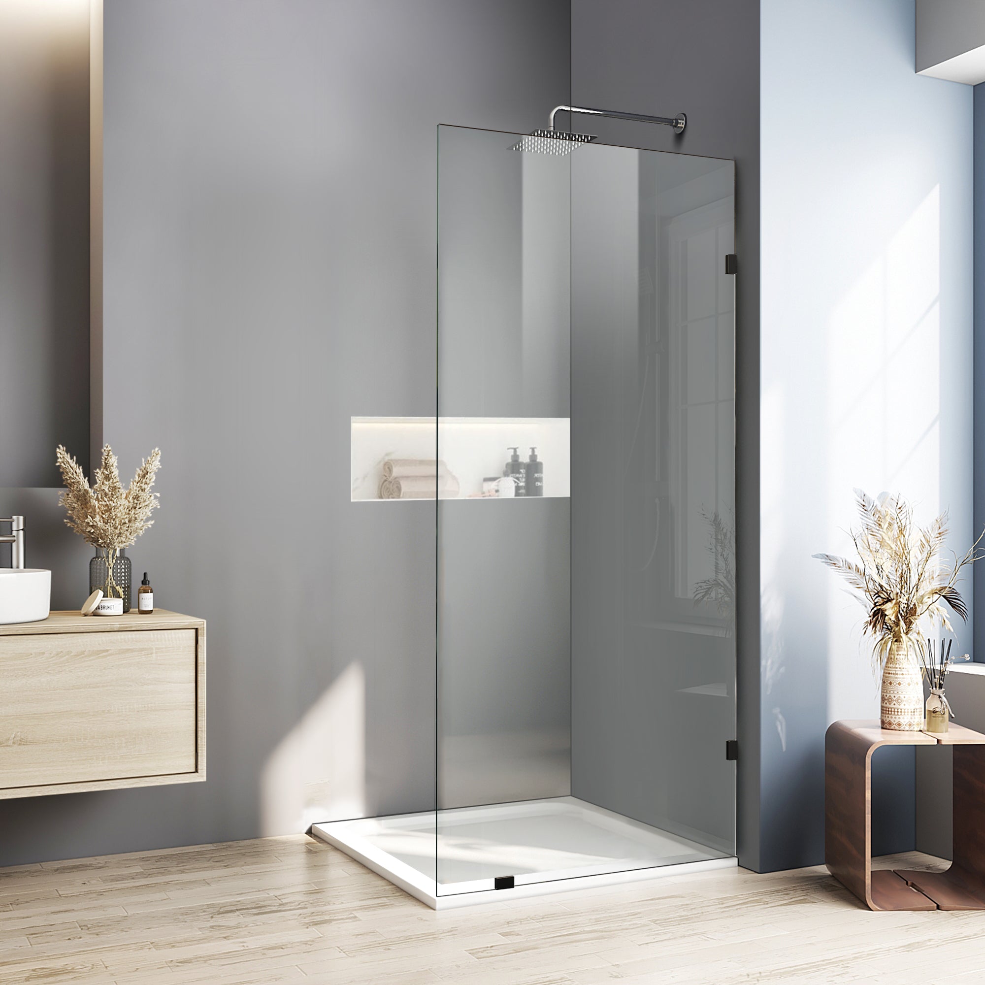 30.5"/36" x 78.75" Walk-in Frameless Shower Screen with 3/8" (10mm) Ultra-Clear Tempered Glass #Color_Matte Black