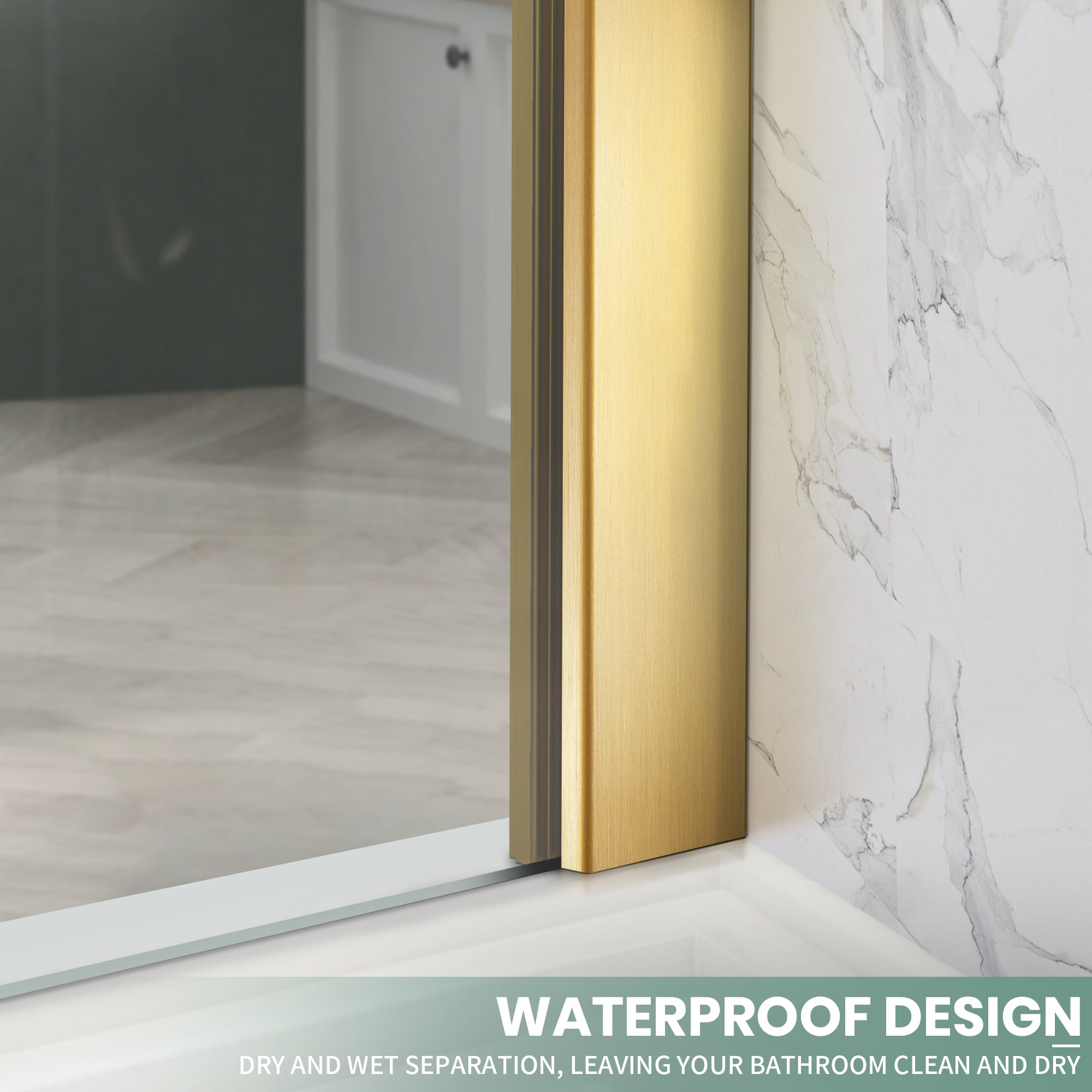 34" W x 74" H Walk-In Frameless Fixed Shower Screen with 5/16" (8 mm) Clear & Frosted Tempered Glass, Brushed Gold
