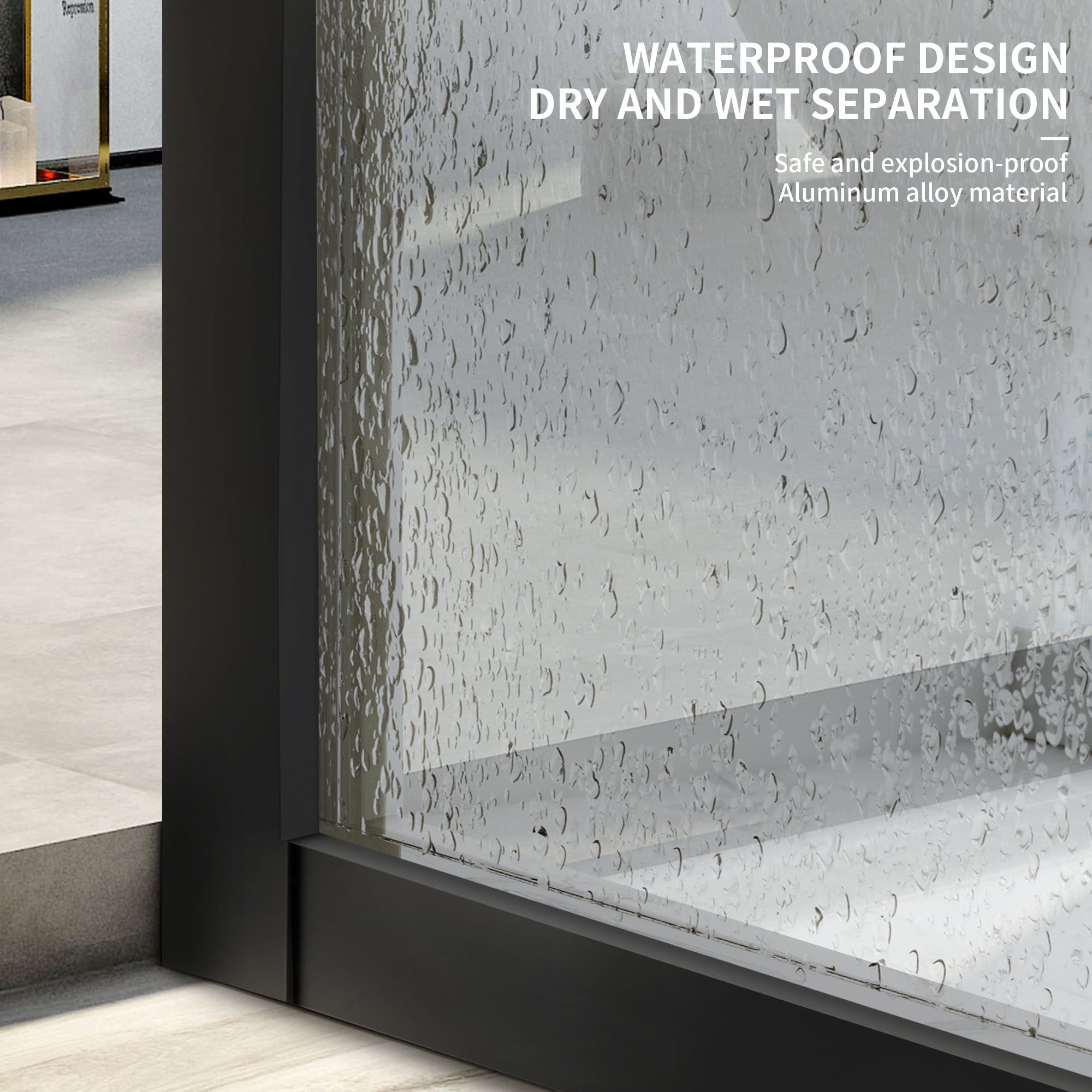 34" W x 76" H Walk-in Framed Fixed Shower Panel with 5/16" (8 mm) Clear Tempered Glass and Matte Black Grid Finish
