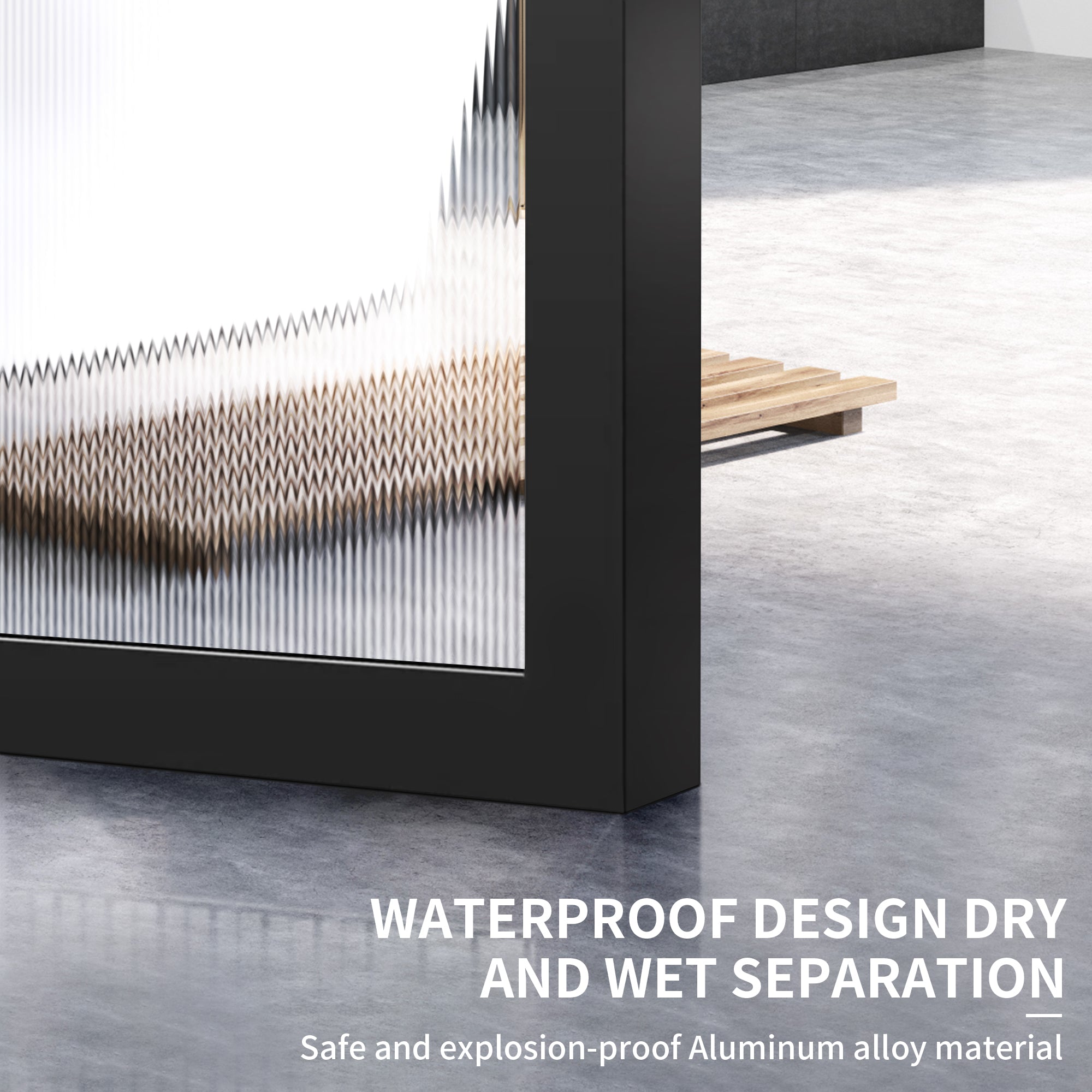34" W x 74" H Walk-in Framed Fixed Shower Screen with 5/16" (8 mm) Fluted Tempered Glass, Matte Black