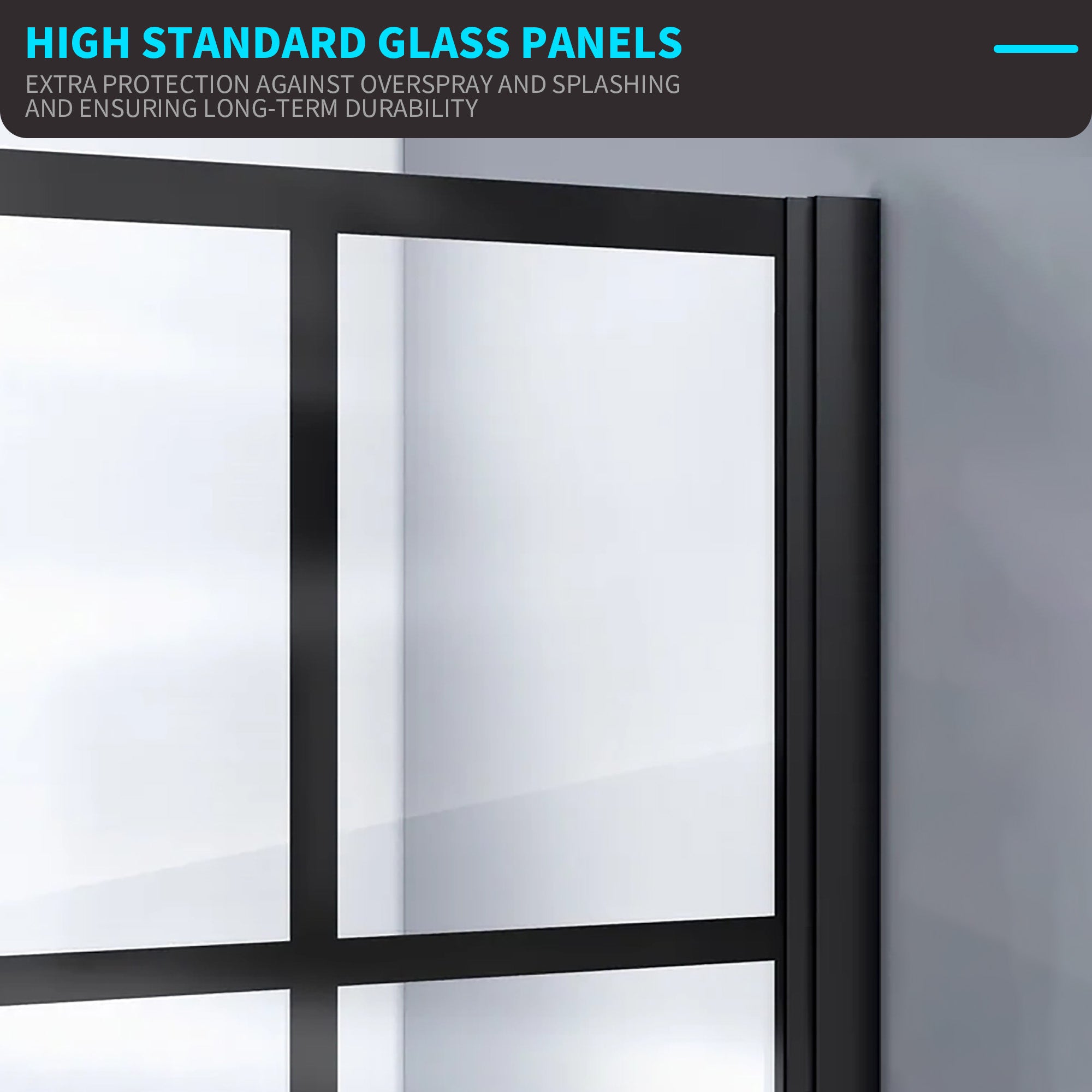 34" W x 74" H Walk-in Framed Grid Fixed Shower Panel with 5/16" (8 mm) Clear Tempered Glass, Matte Black