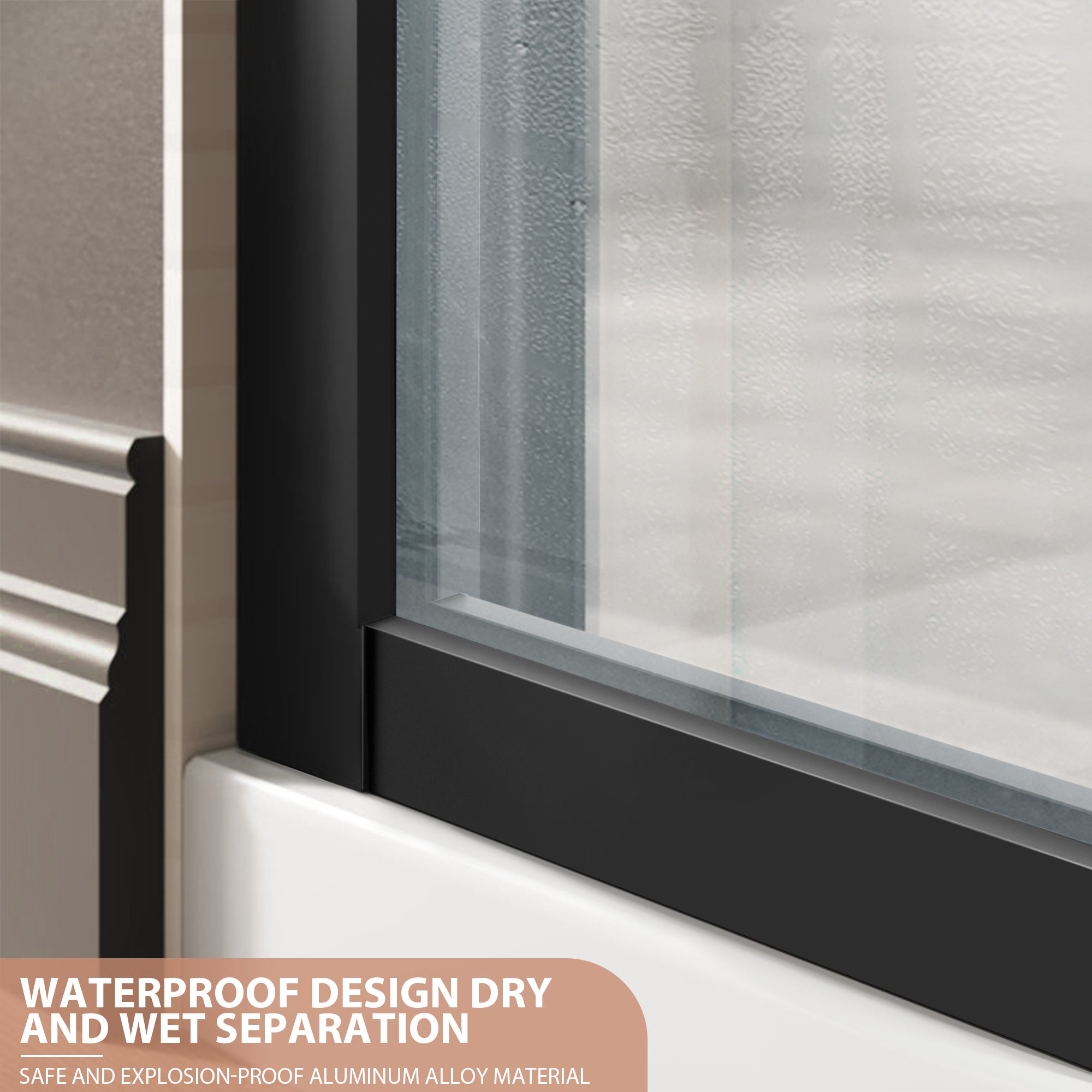 34" W x 74" H Framed Fixed Grid Shower Screen with Arched Top, 5/16" (8 mm) Clear Tempered Glass, Matte Black