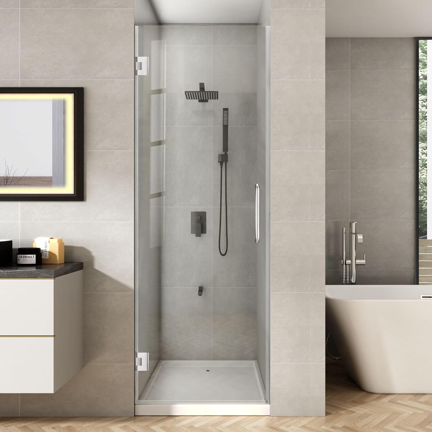 Shower Door|Aurora A10 - NB - Shower Door - AquivaCoast Showers - 5/16 inch glass - Clear - Frameless