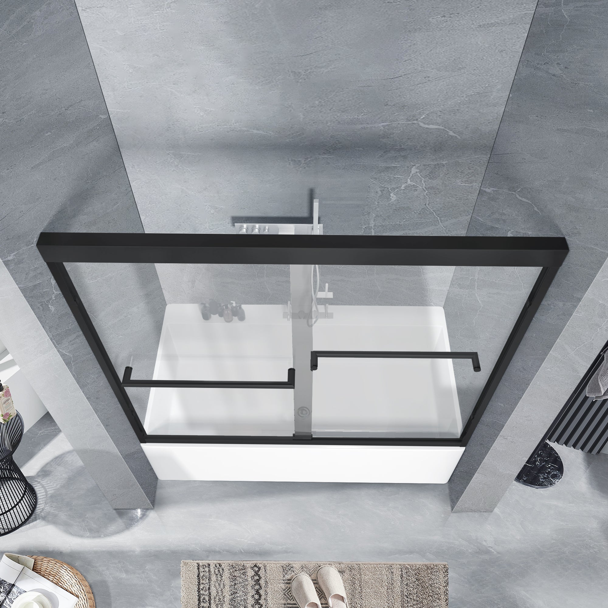 56"-60" W x 58"/62"/65" H Framed Double Sliding Bathtub Door Glide B21 #Color_Matte Black