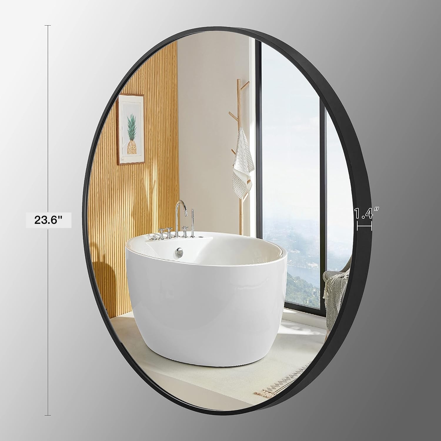 23.6 - inch, Hanging Mirror for Bathroom Bedroom Living - Room Vanity - Mirror - AquivaCoast Showers - bathroom mirror - black frame mirror - circle mirror