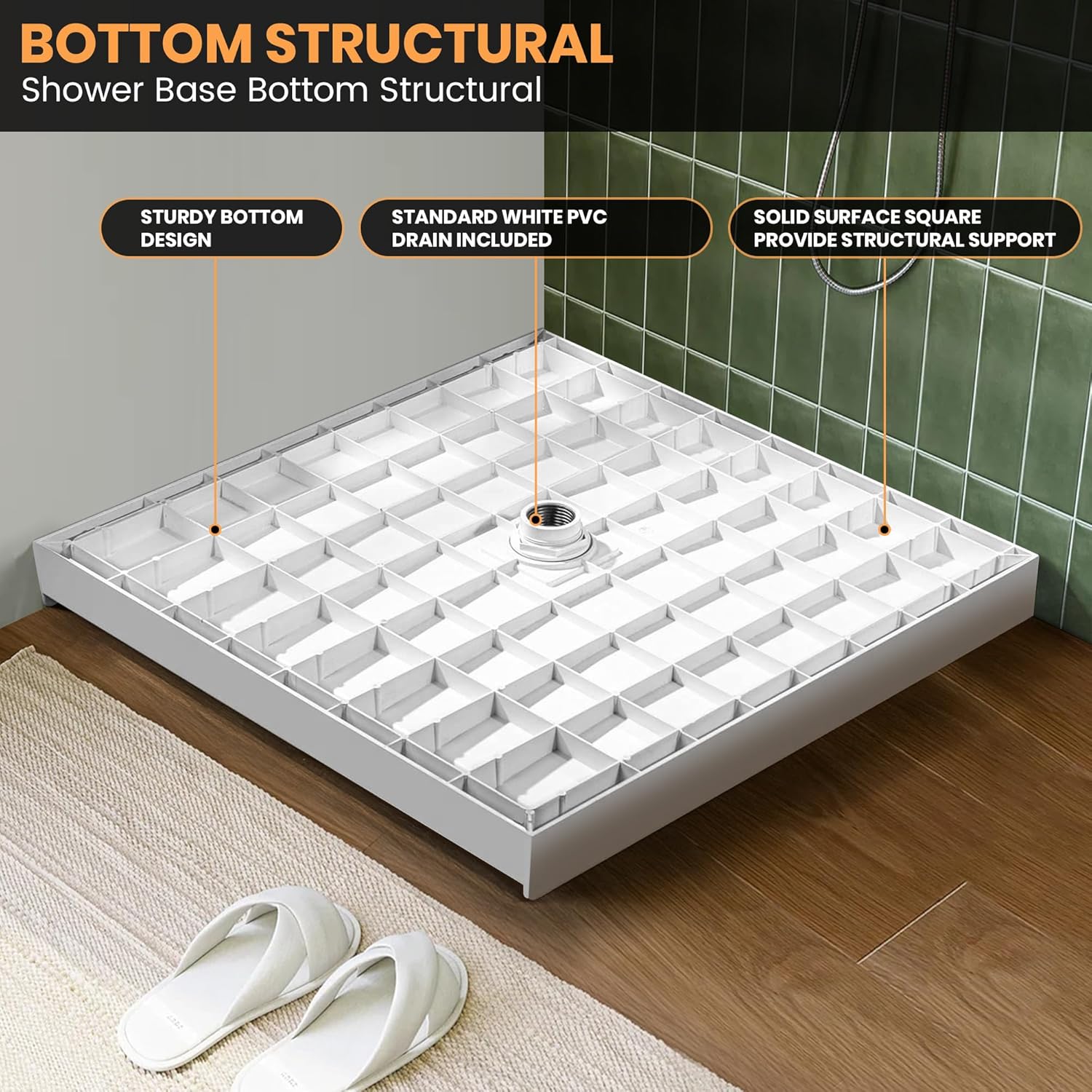 Single Threshold, Center Drain Shower Pan Base #Size_36"L × 36"W × 4"H