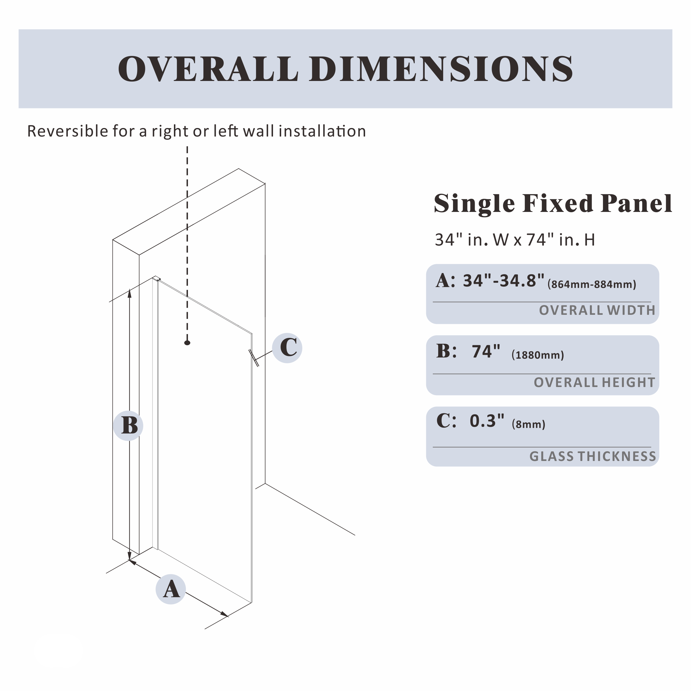 34" x 74" Frameless Shower Scree Meteor X13-BG #Color_Brushed Gold