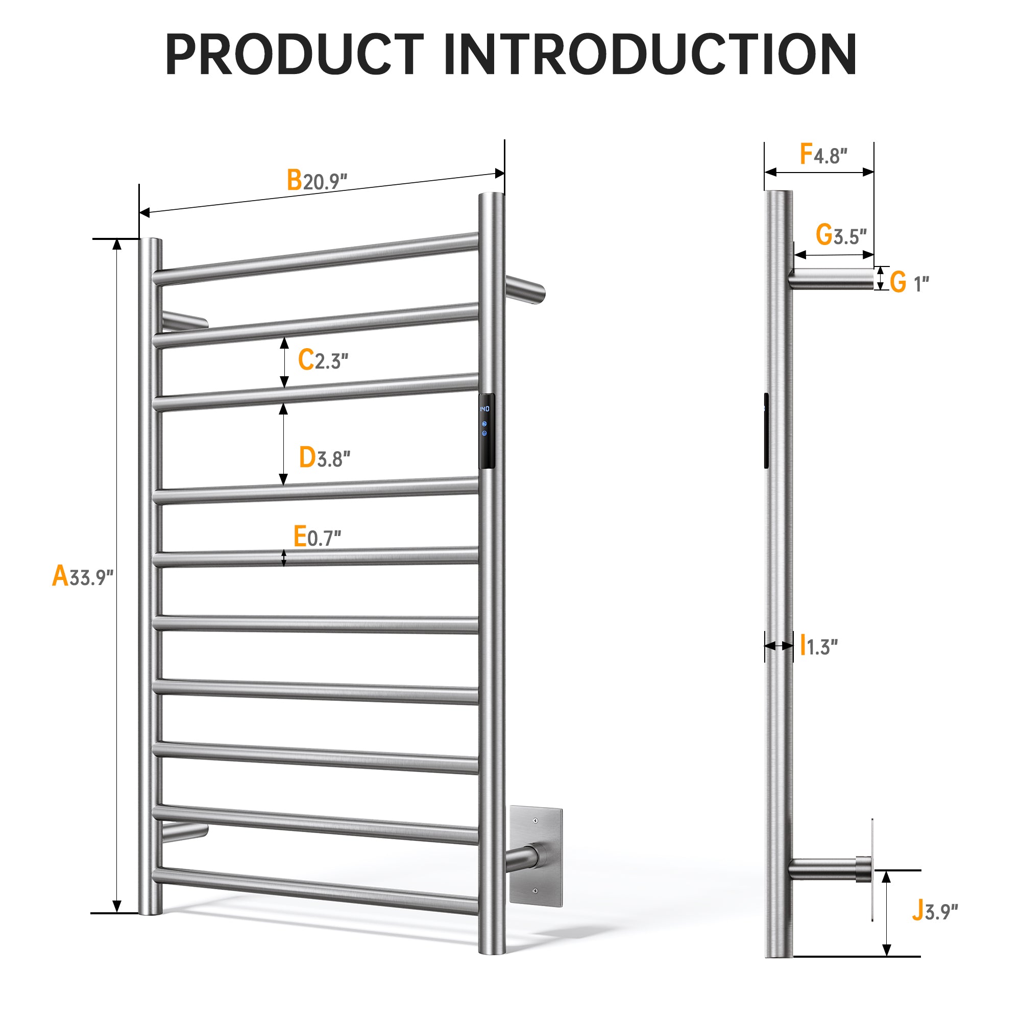 20.9" x 33.9" Electric Heated Towel Bar #Color_Brushed Nickel