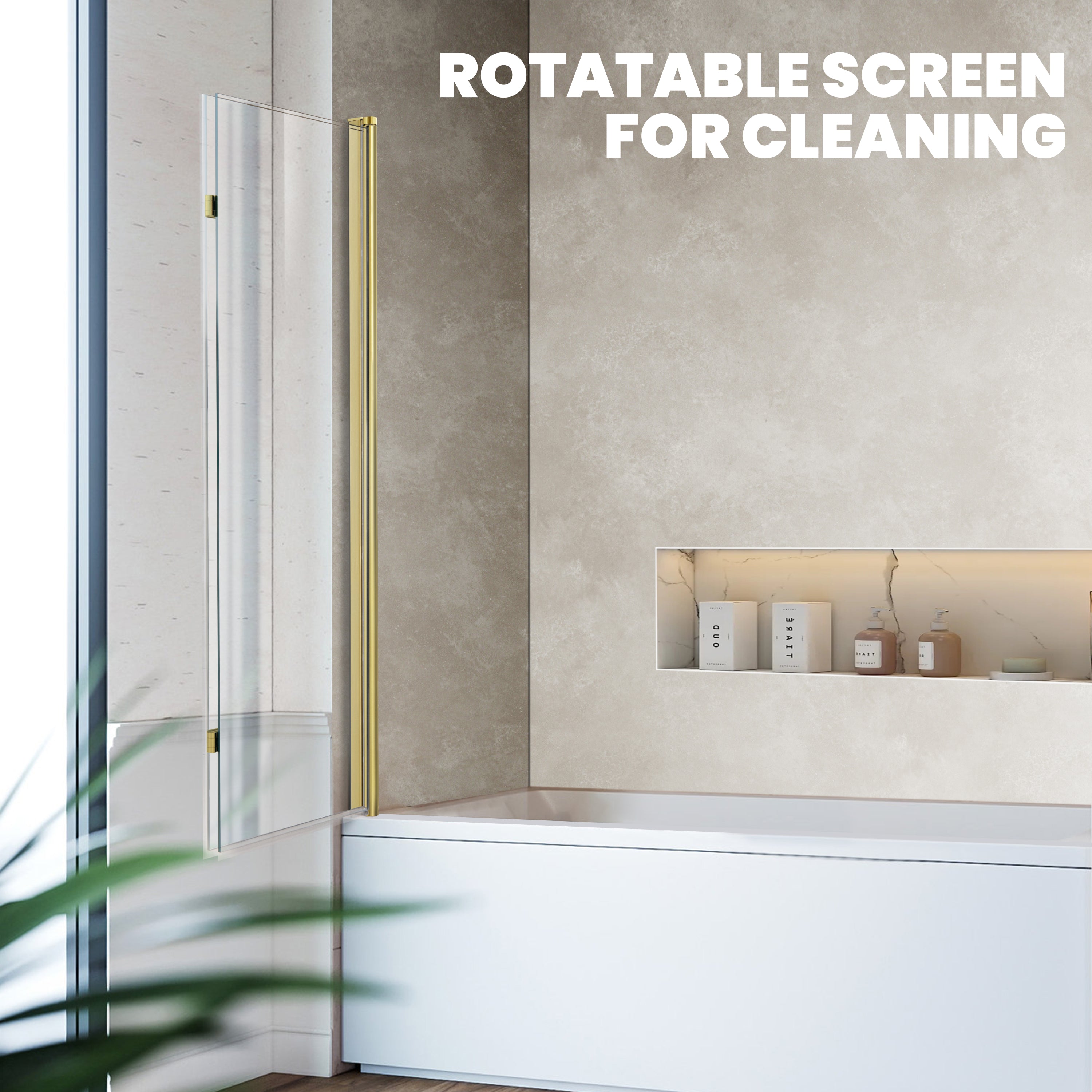 30" W x 55" H Frameless  Bi-Fold Hinged Bathtub Door with 1/4" (6 mm) Clear Glass and 180° Pivoting, Brushed Gold